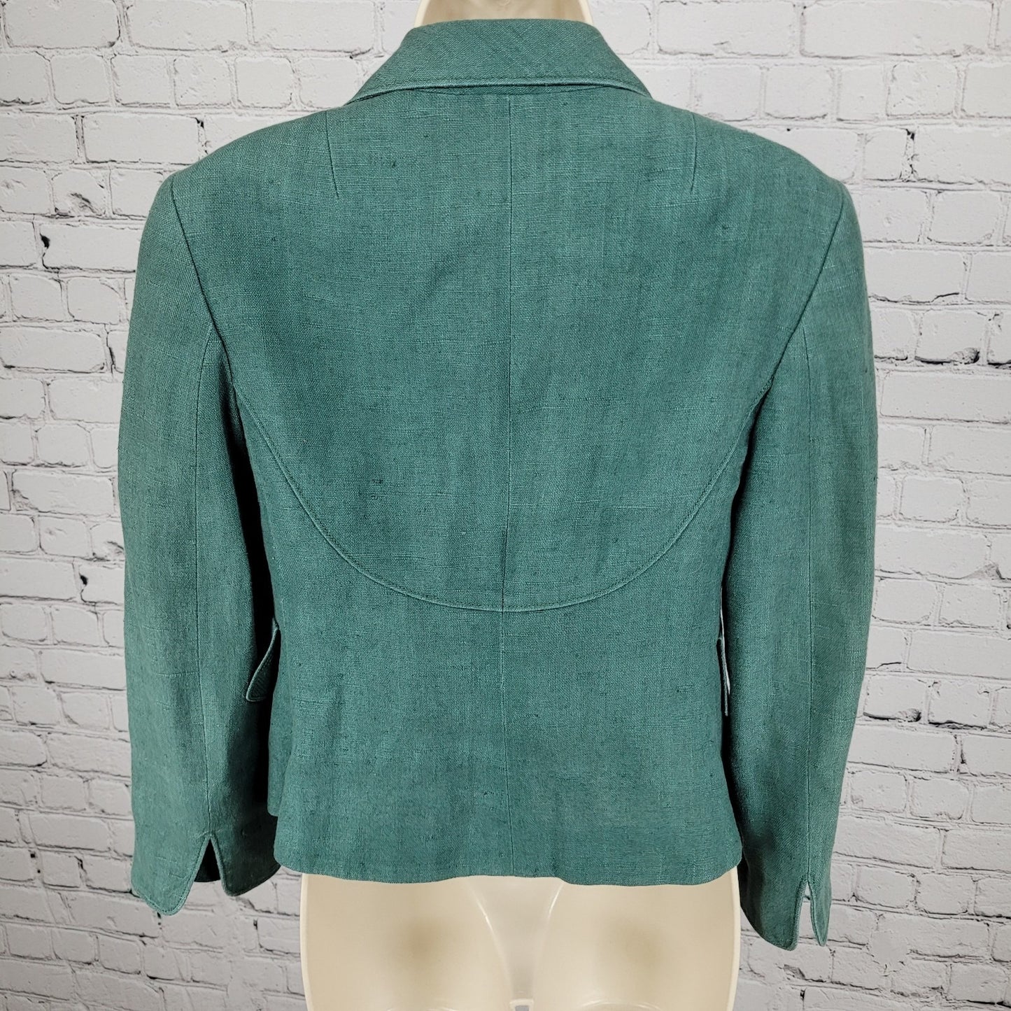 Akris Punto Green 100% Linen Hook Loop Closure Notch Suit Jacket Size 4