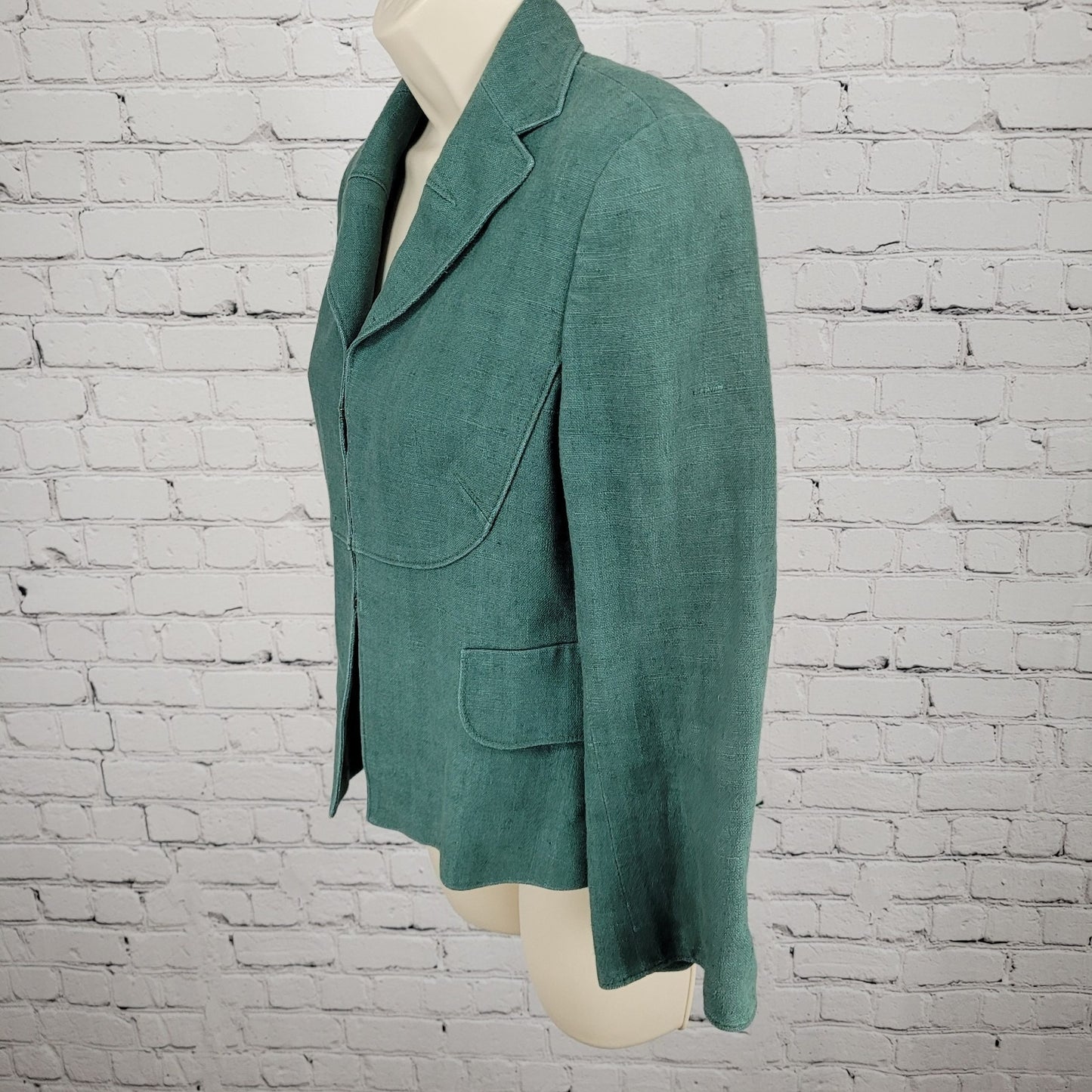 Akris Punto Green 100% Linen Hook Loop Closure Notch Suit Jacket Size 4
