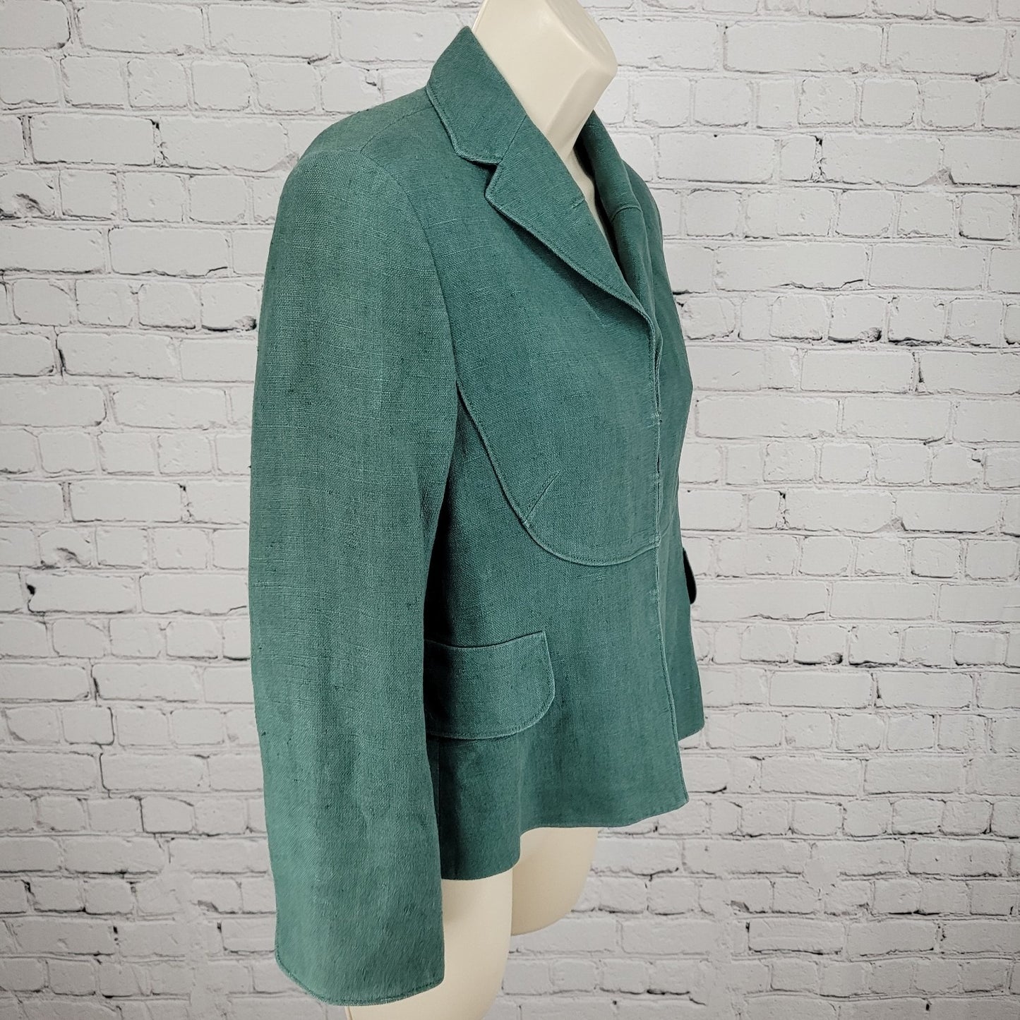 Akris Punto Green 100% Linen Hook Loop Closure Notch Suit Jacket Size 4