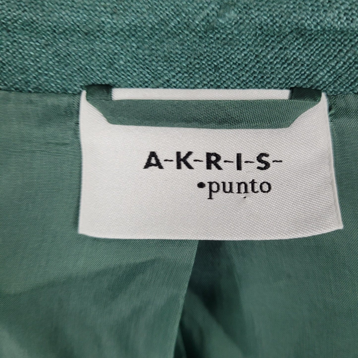 Akris Punto Green 100% Linen Hook Loop Closure Notch Suit Jacket Size 4