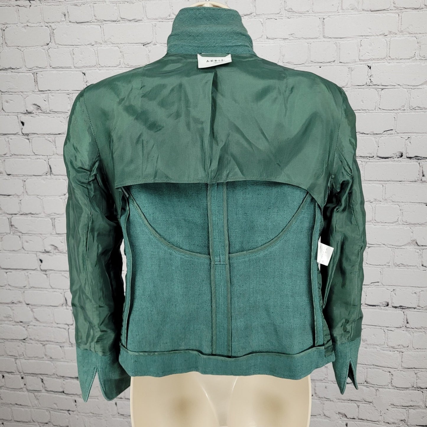 Akris Punto Green 100% Linen Hook Loop Closure Notch Suit Jacket Size 4