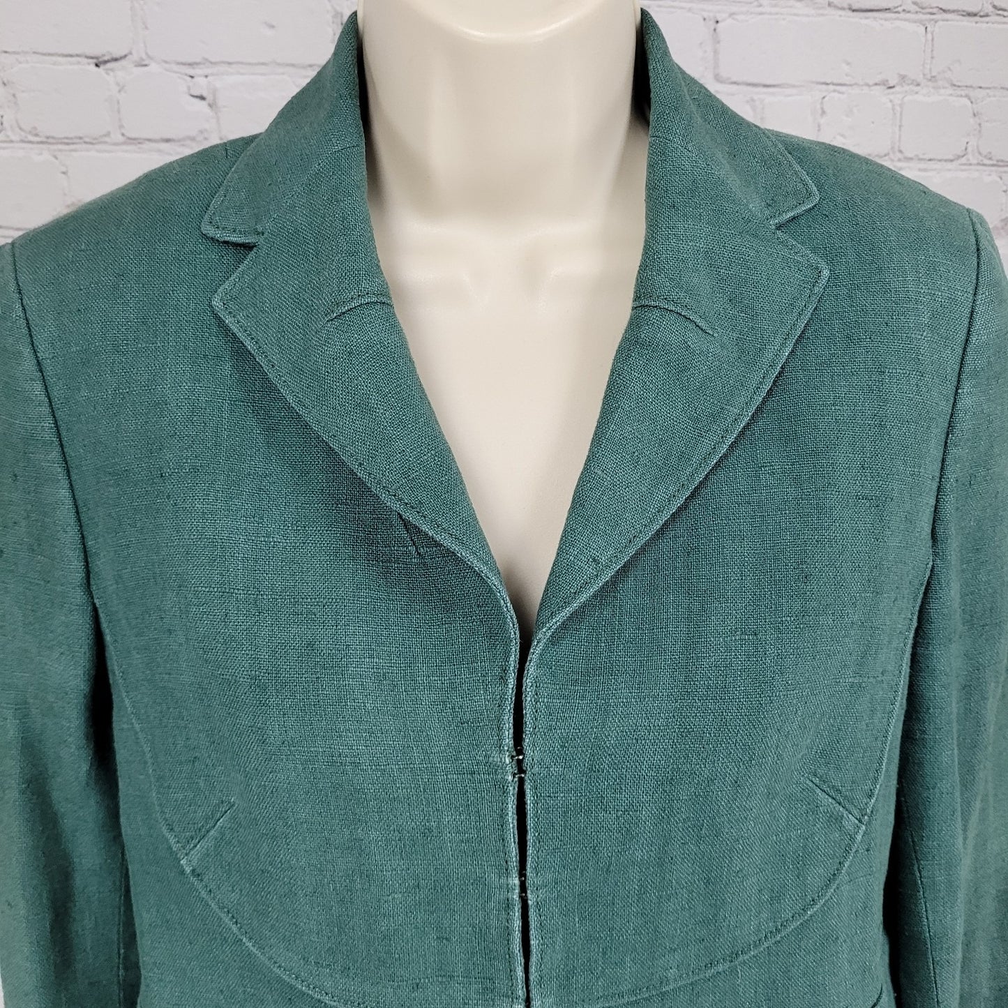 Akris Punto Green 100% Linen Hook Loop Closure Notch Suit Jacket Size 4