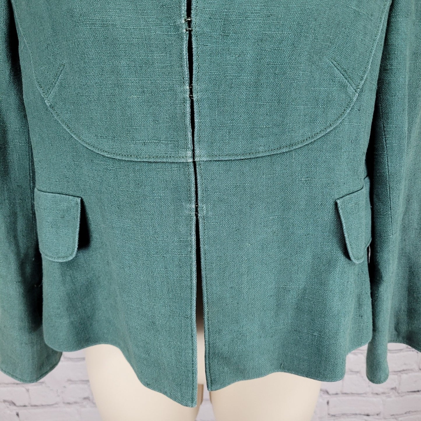 Akris Punto Green 100% Linen Hook Loop Closure Notch Suit Jacket Size 4