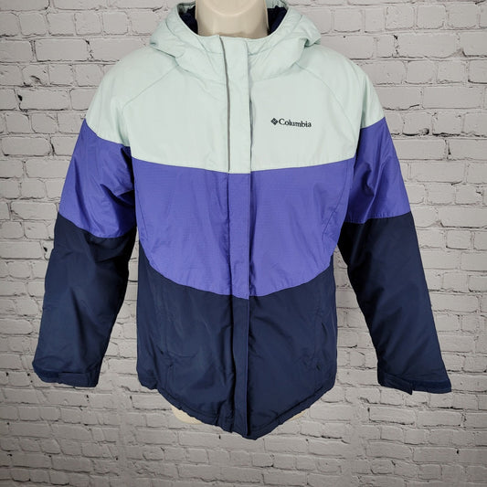 Columbia Omni Shield Purple Blue Insulated Puffer Hooded Jacket Youth L *sm hole