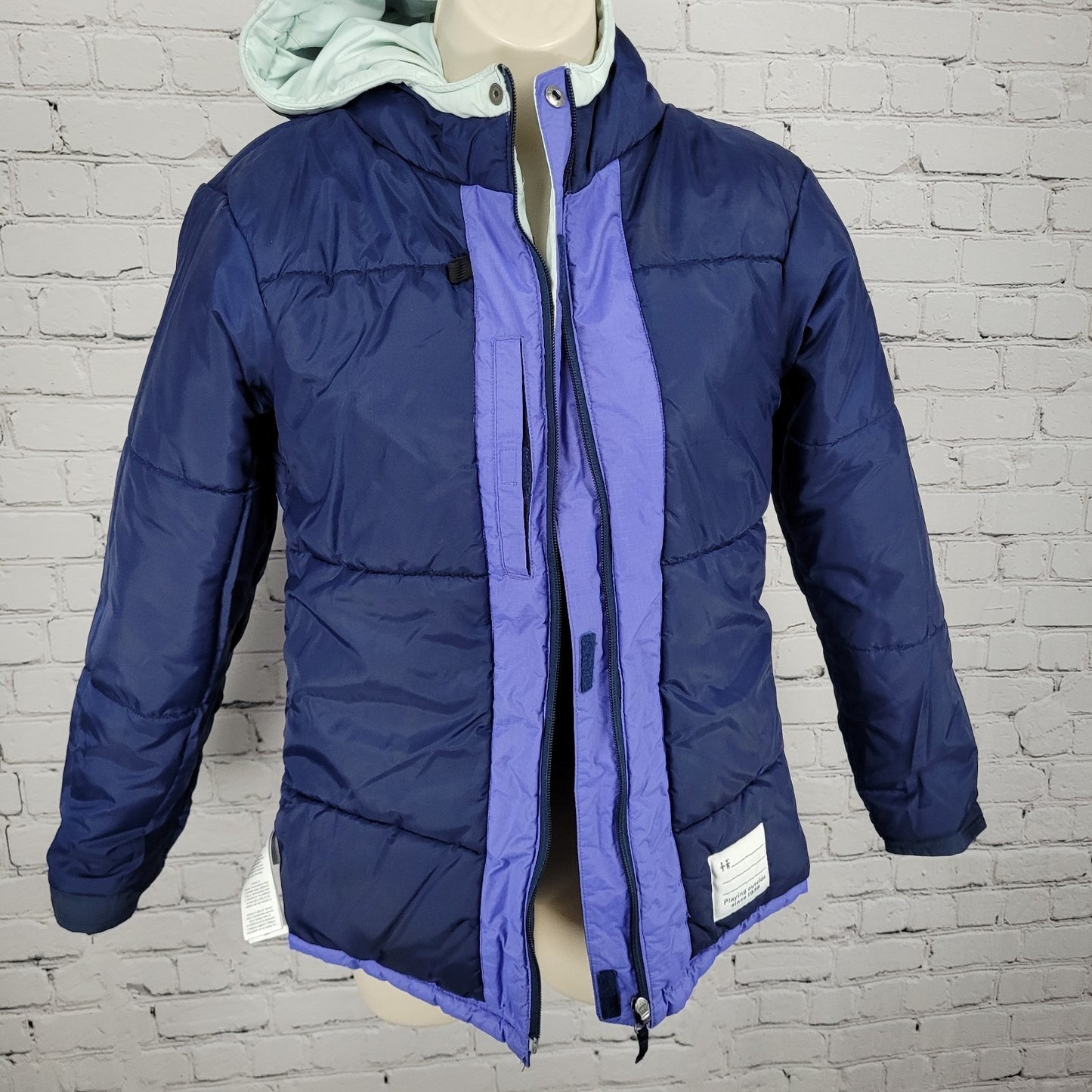 Columbia Omni Shield Purple Blue Insulated Puffer Hooded Jacket Youth L *sm hole