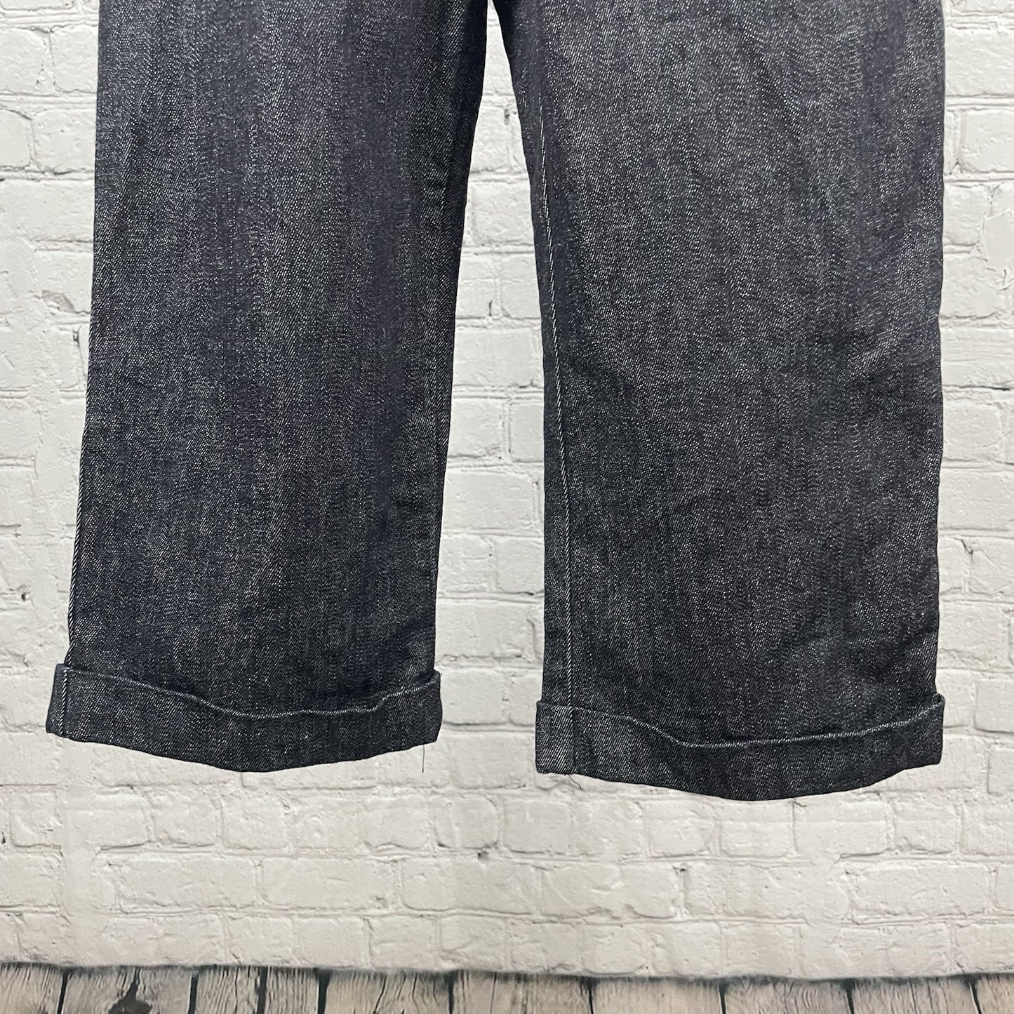 VTG Billie Jo Retro Black Denim Zipped Capri Stretch Pockets Jumpsuit USA Small