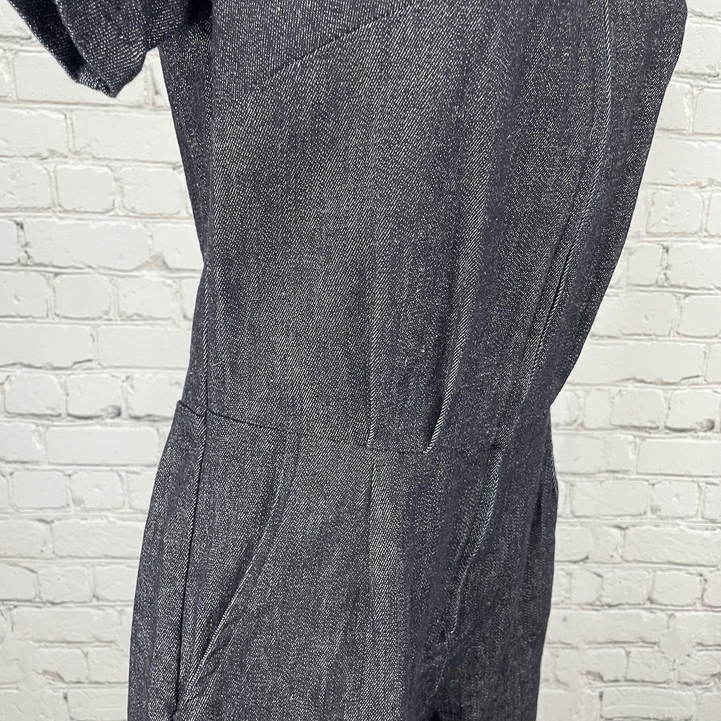 VTG Billie Jo Retro Black Denim Zipped Capri Stretch Pockets Jumpsuit USA Small