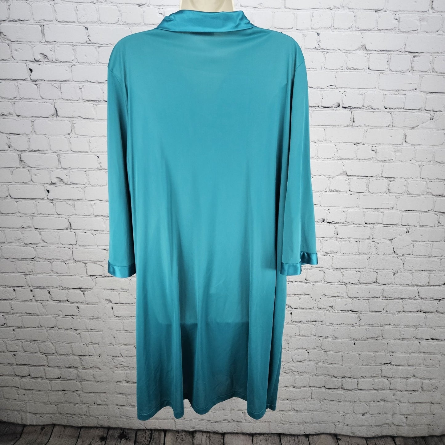 VTG Vanity Fair Blue Satin Trim 2 Piece Sleepwear Robe Nightie Set USA XL