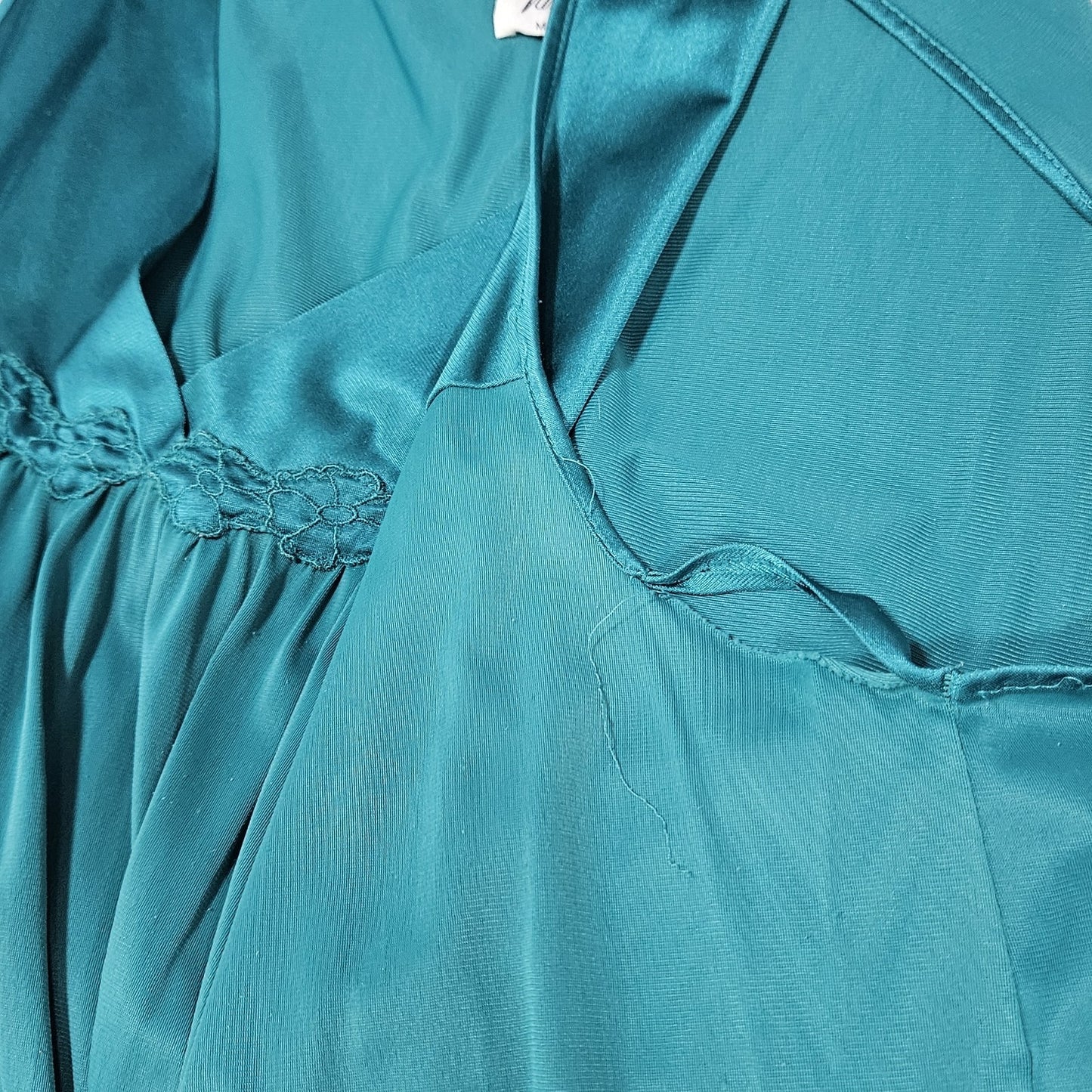 VTG Vanity Fair Blue Satin Trim 2 Piece Sleepwear Robe Nightie Set USA XL
