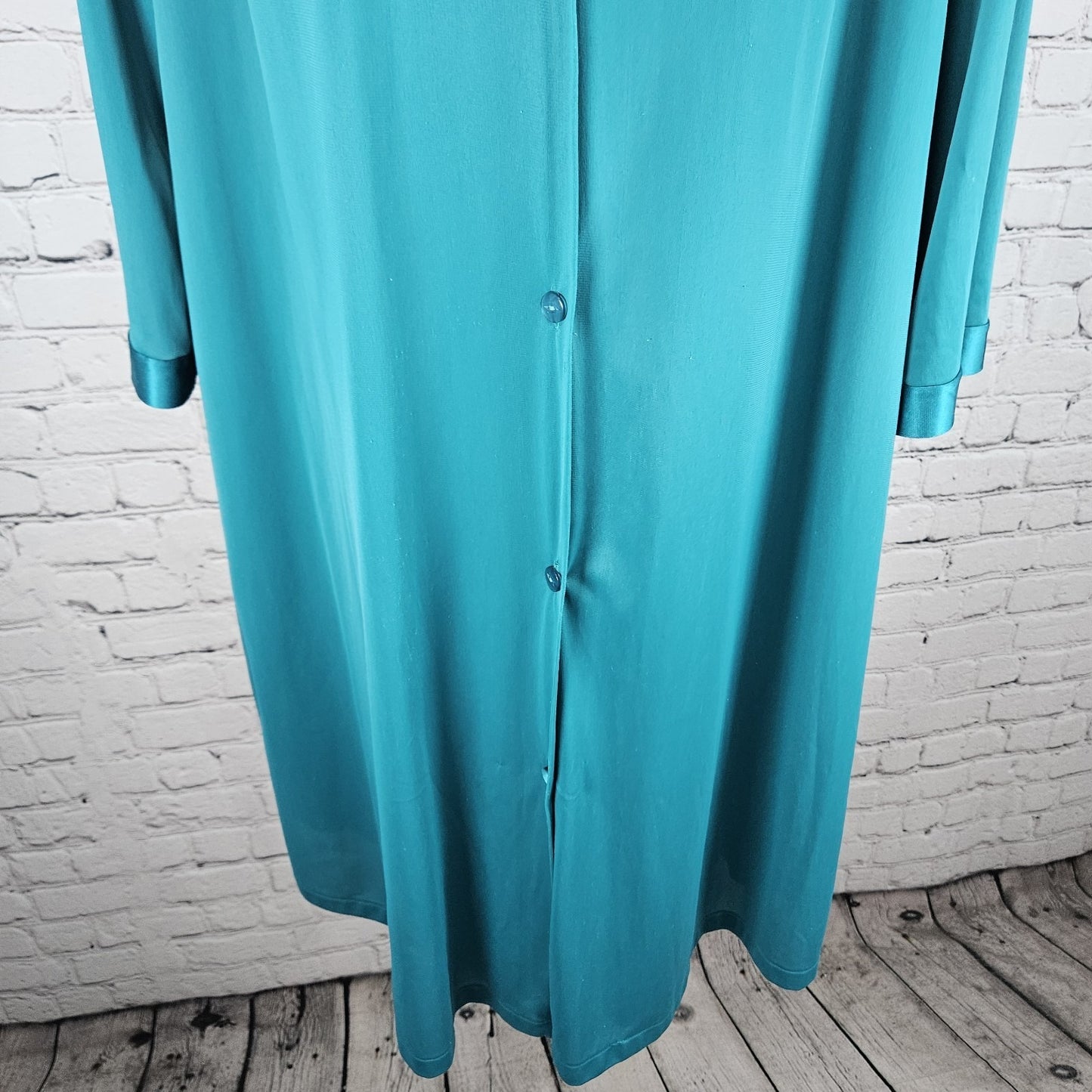 VTG Vanity Fair Blue Satin Trim 2 Piece Sleepwear Robe Nightie Set USA XL