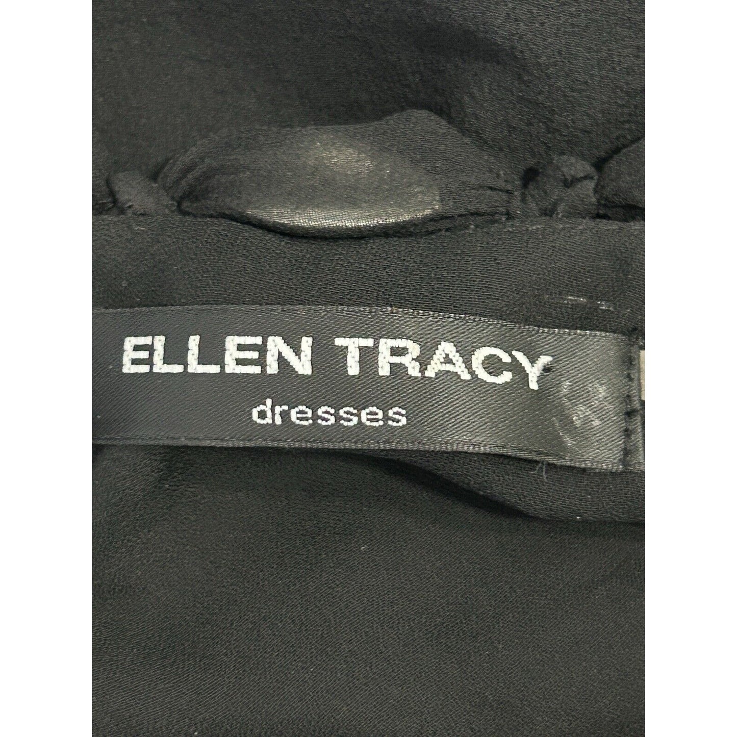 Ellen Tracy Black 100% Silk High Neck Side Zip Layered Dress Size Small S