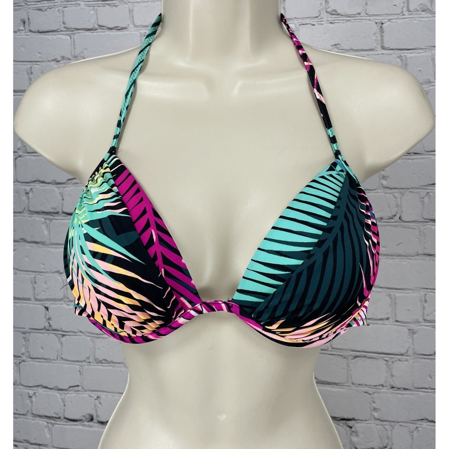 Shade & Shore Tropical Underwire Push Up Halter Swimsuit Bikini Top Size 36B