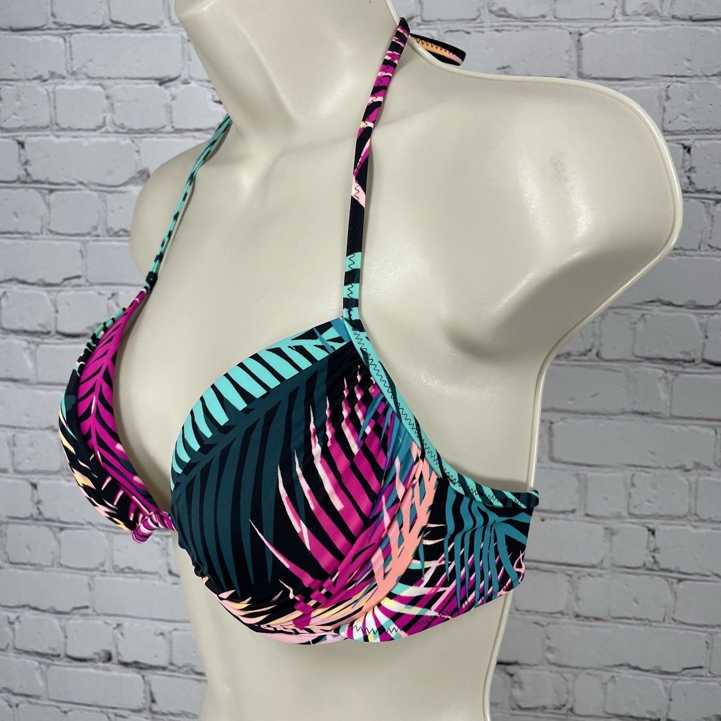 Shade & Shore Tropical Underwire Push Up Halter Swimsuit Bikini Top Size 36B