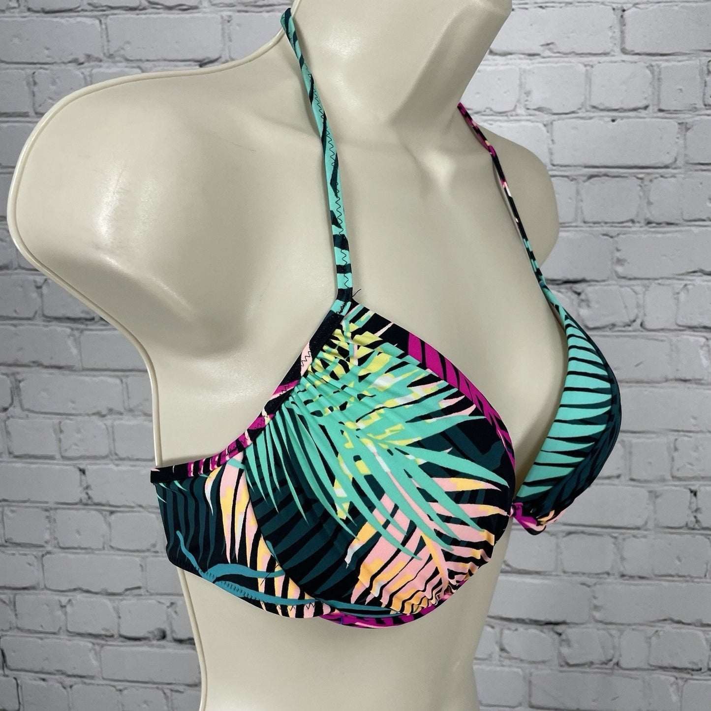 Shade & Shore Tropical Underwire Push Up Halter Swimsuit Bikini Top Size 36B