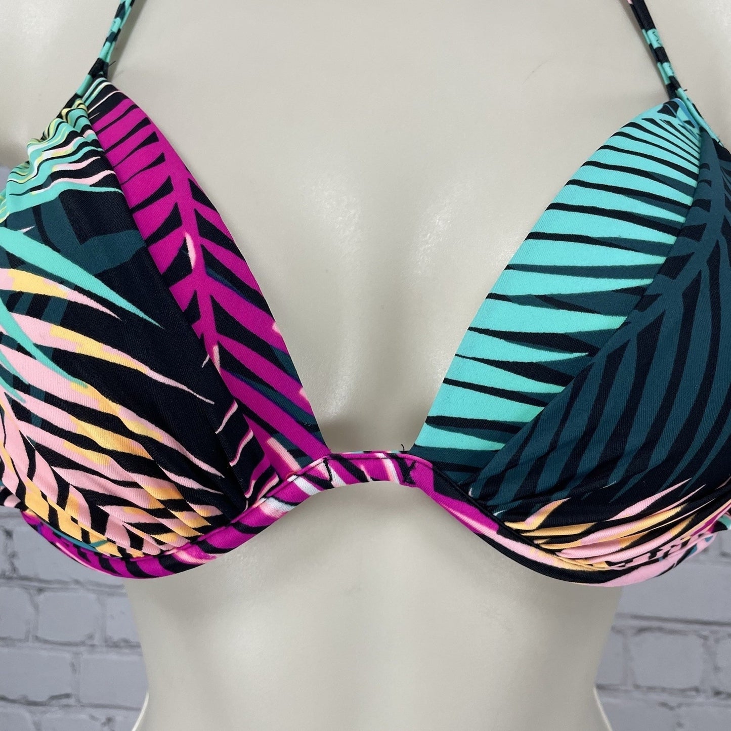 Shade & Shore Tropical Underwire Push Up Halter Swimsuit Bikini Top Size 36B