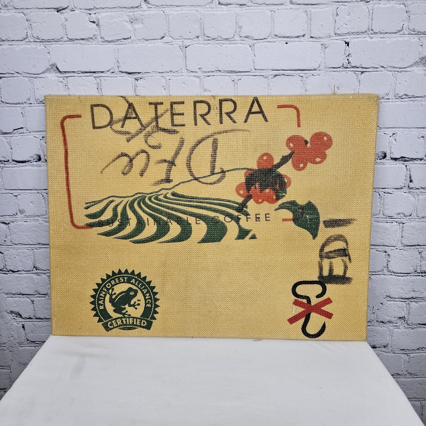 Daterra Coffee Authentic Burlap Sack Wrapped Canvas Wood Framed Art 24x18