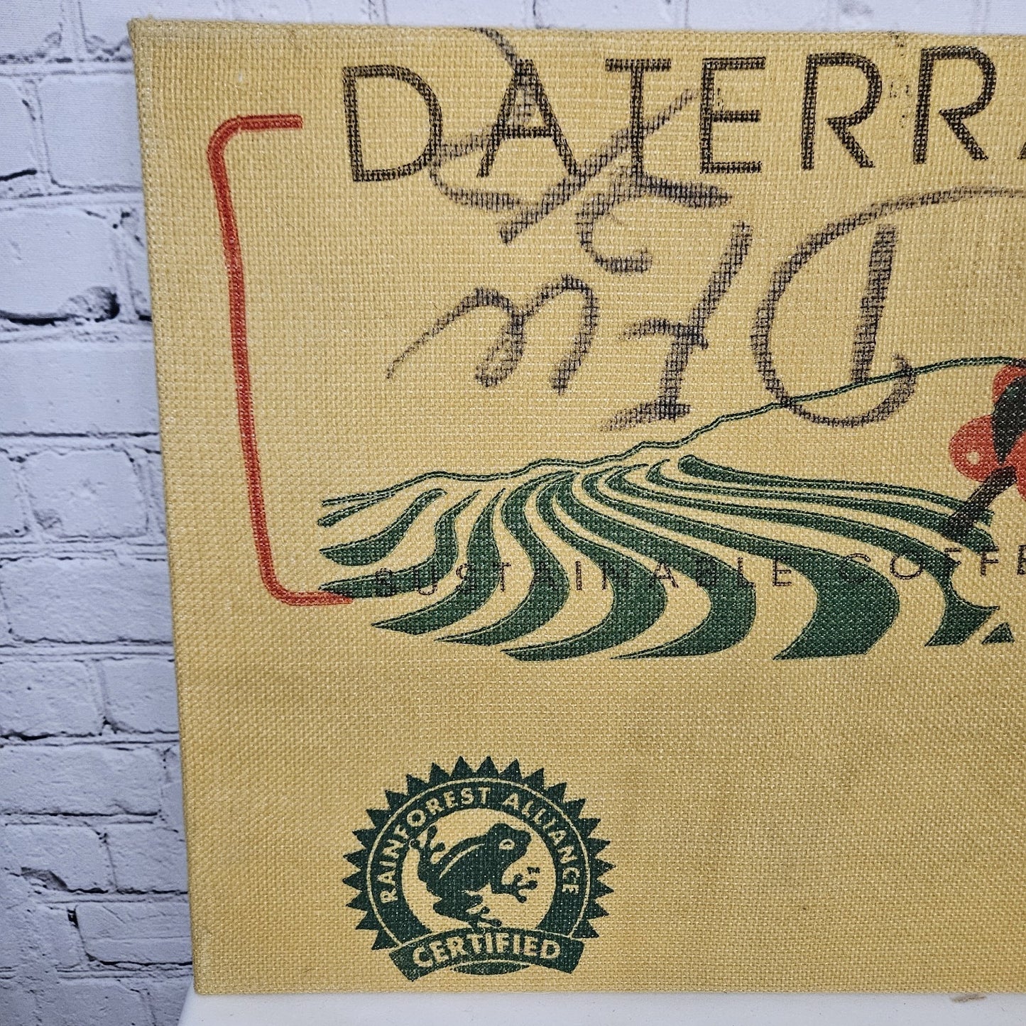 Daterra Coffee Authentic Burlap Sack Wrapped Canvas Wood Framed Art 24x18