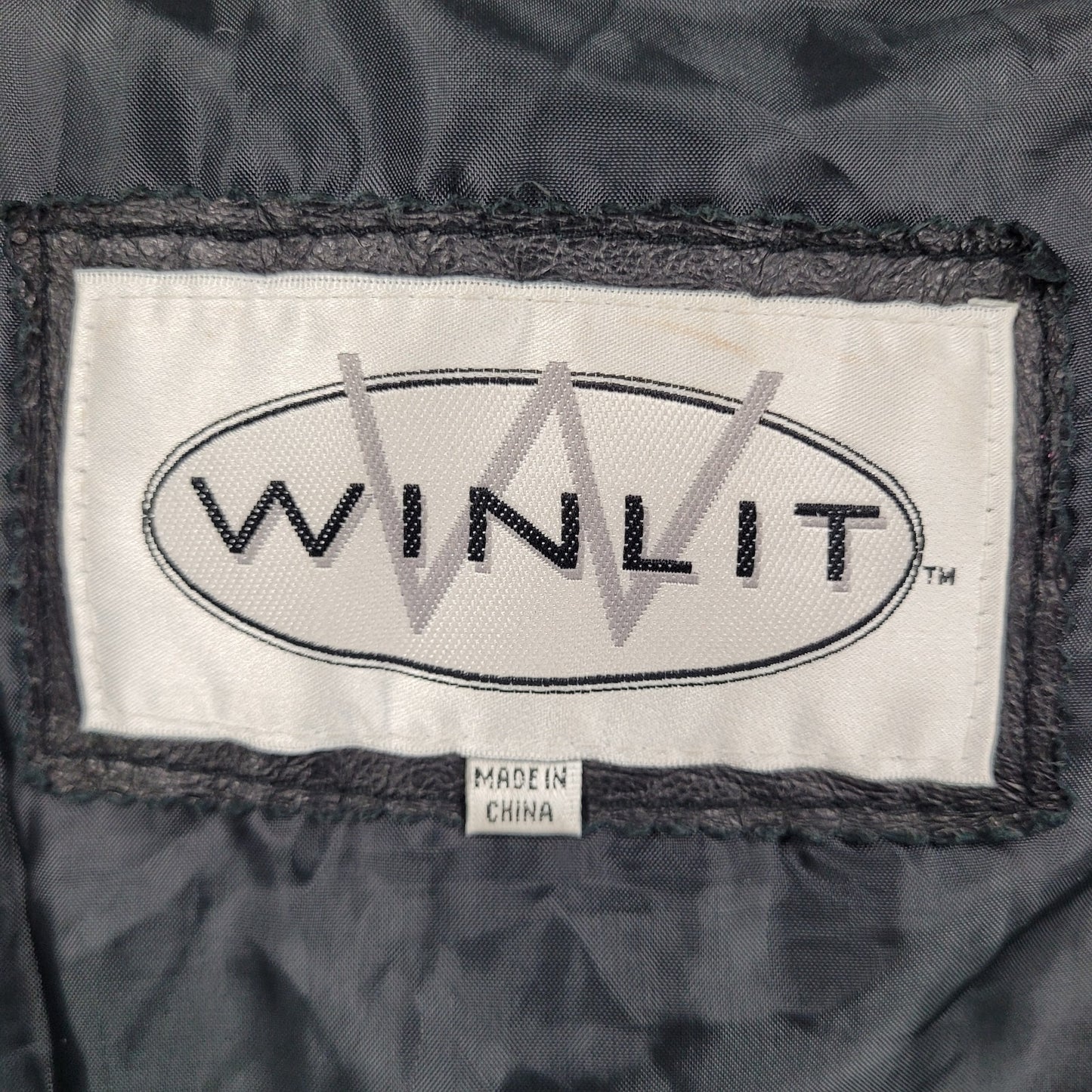 VTG Winlit Black Genuine Leather Suede Paisley Trench Long Jacket Coat L *defect