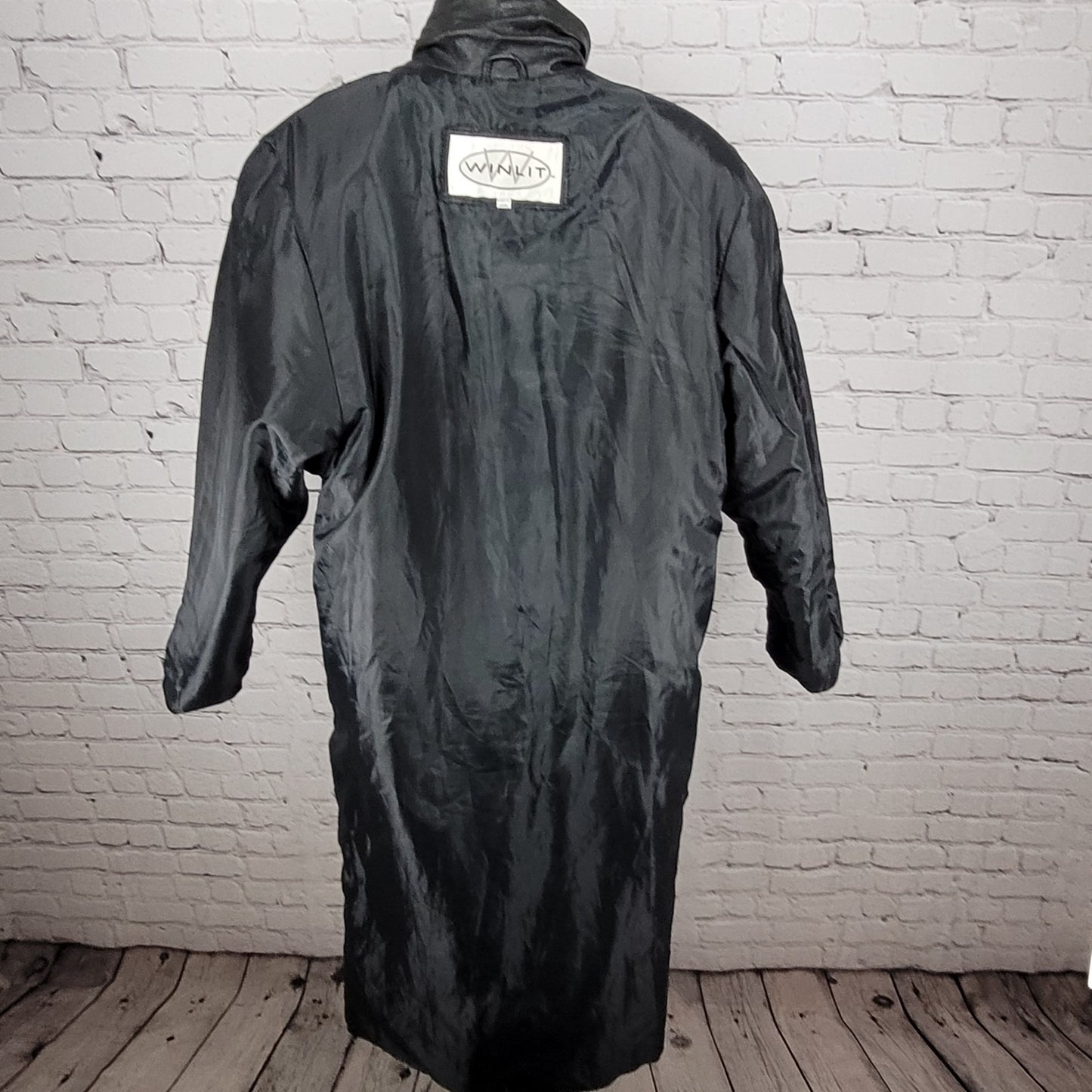 VTG Winlit Black Genuine Leather Suede Paisley Trench Long Jacket Coat L *defect
