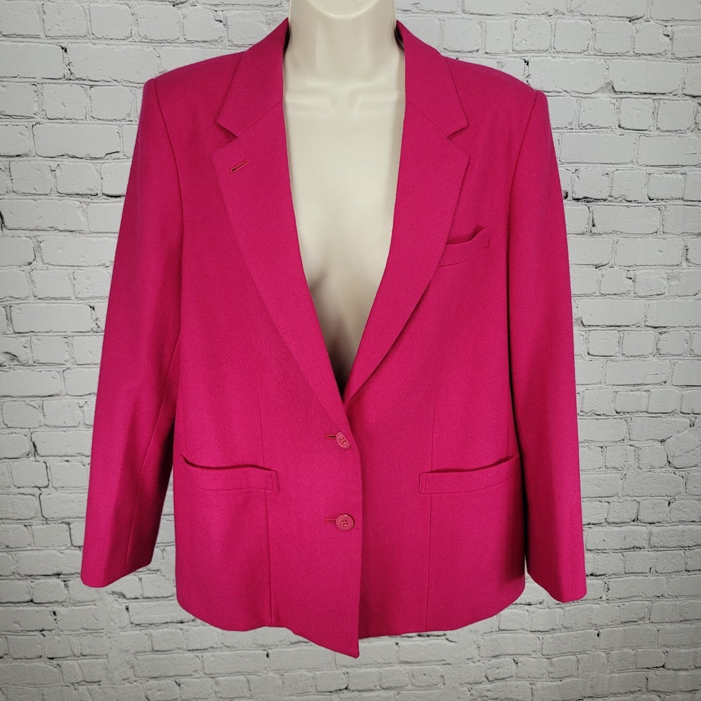 VTG Epitome Fuchsia Pink Wool Notch 2 Button Blazer Jacket Japan Made Size 12
