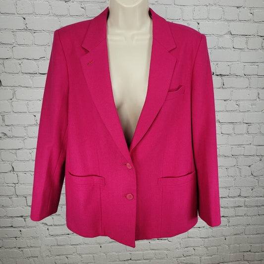 VTG Epitome Fuchsia Pink Wool Notch 2 Button Blazer Jacket Japan Made Size 12