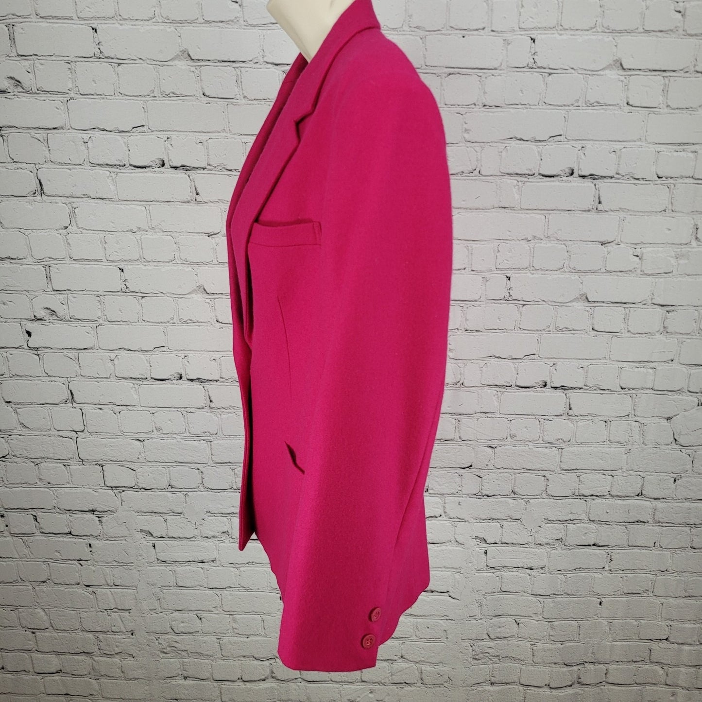 VTG Epitome Fuchsia Pink Wool Notch 2 Button Blazer Jacket Japan Made Size 12