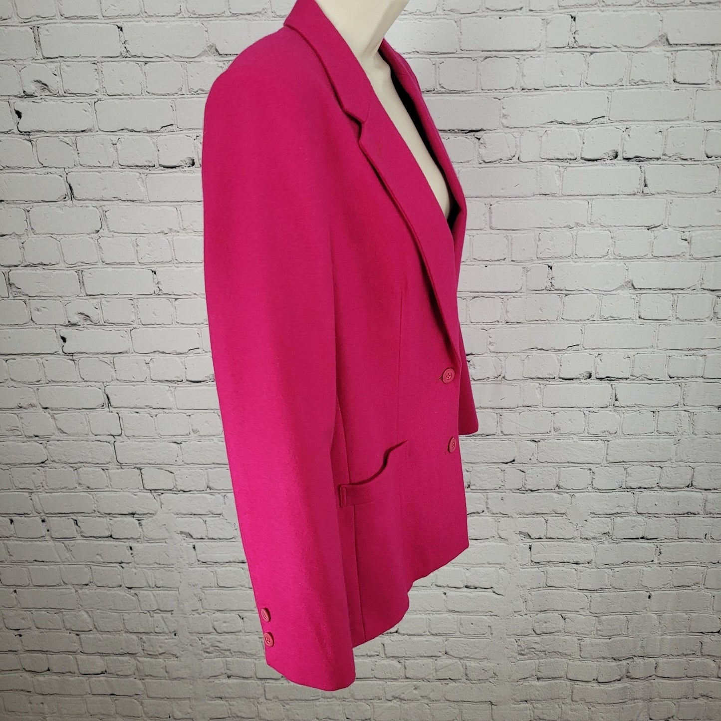 VTG Epitome Fuchsia Pink Wool Notch 2 Button Blazer Jacket Japan Made Size 12