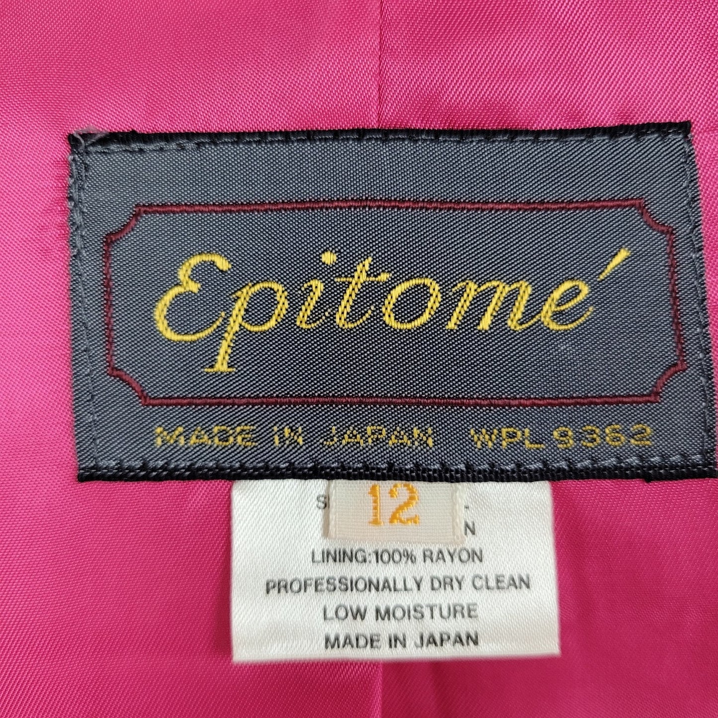 VTG Epitome Fuchsia Pink Wool Notch 2 Button Blazer Jacket Japan Made Size 12