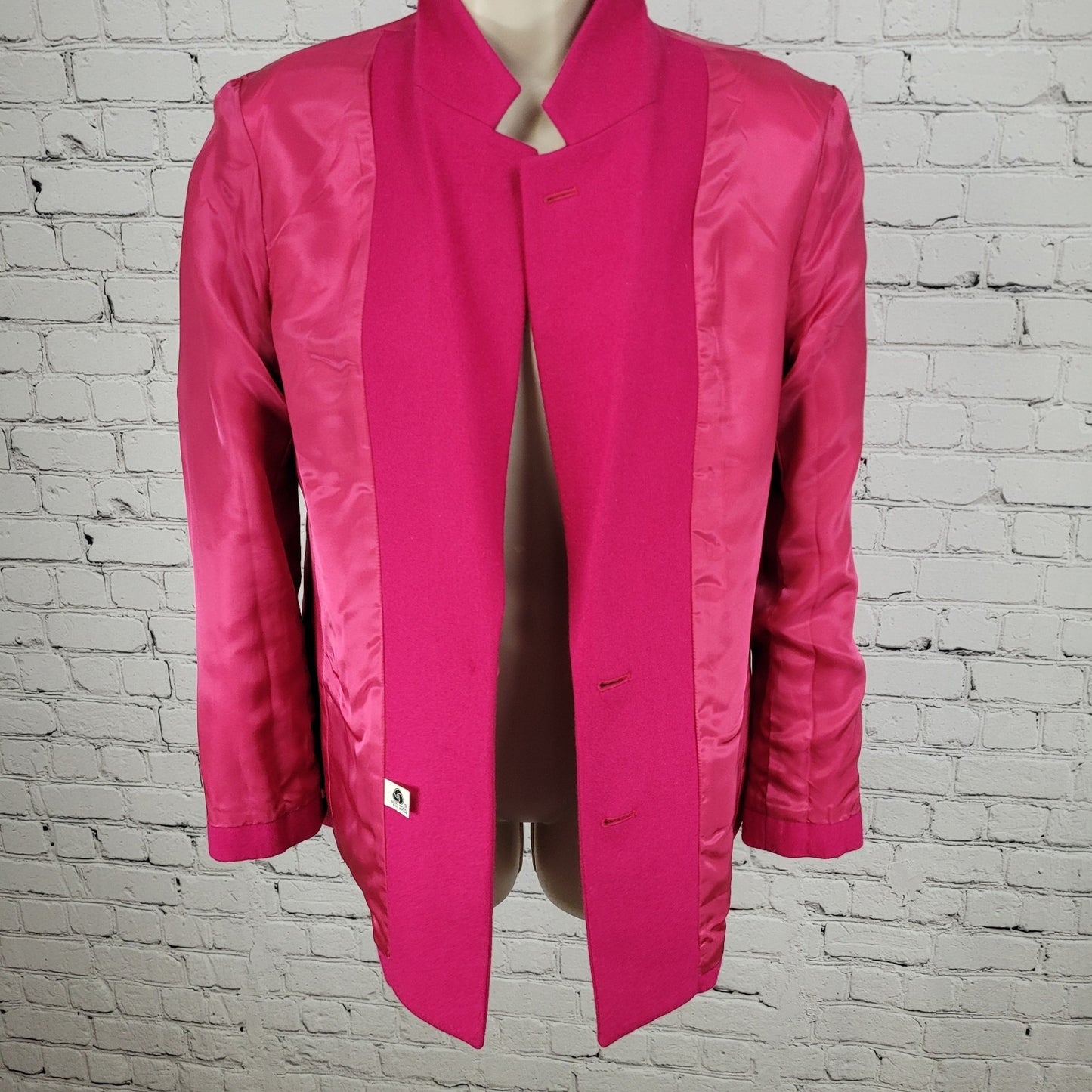 VTG Epitome Fuchsia Pink Wool Notch 2 Button Blazer Jacket Japan Made Size 12