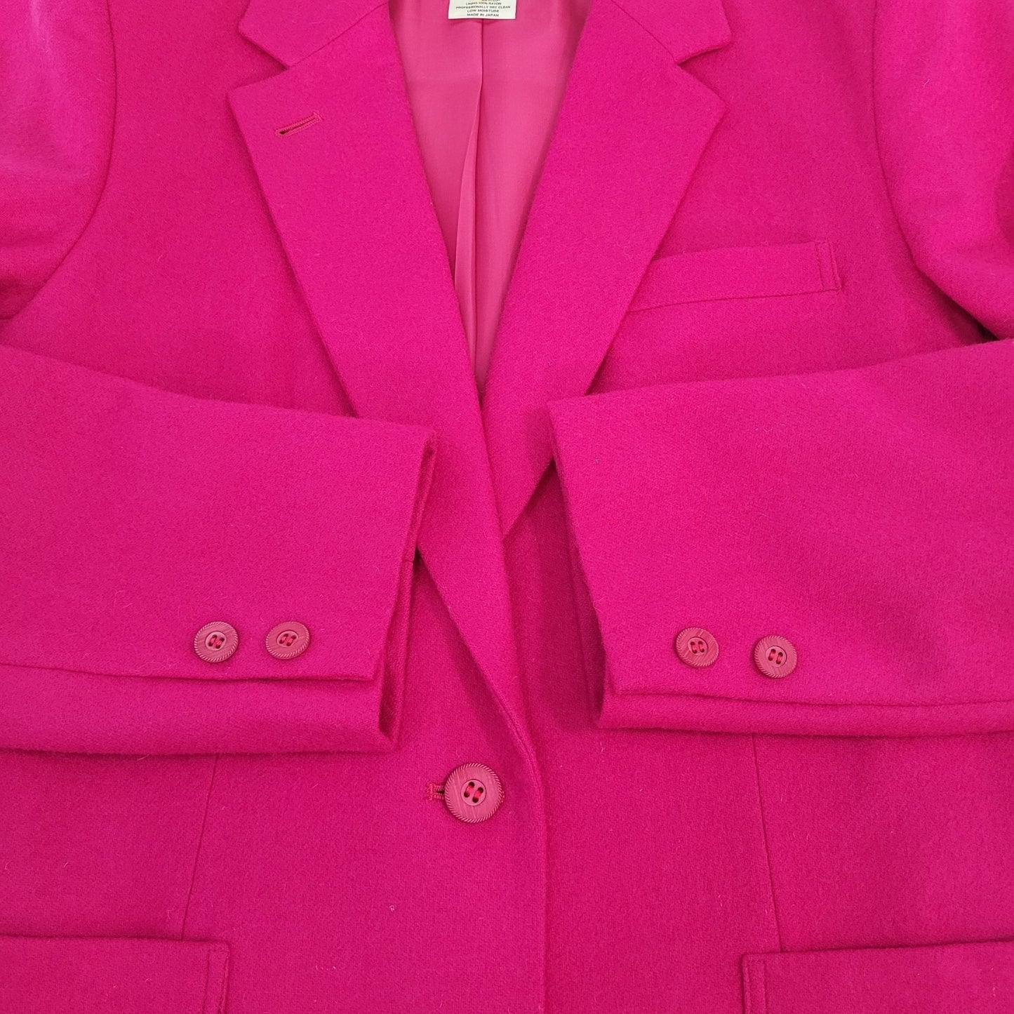 VTG Epitome Fuchsia Pink Wool Notch 2 Button Blazer Jacket Japan Made Size 12
