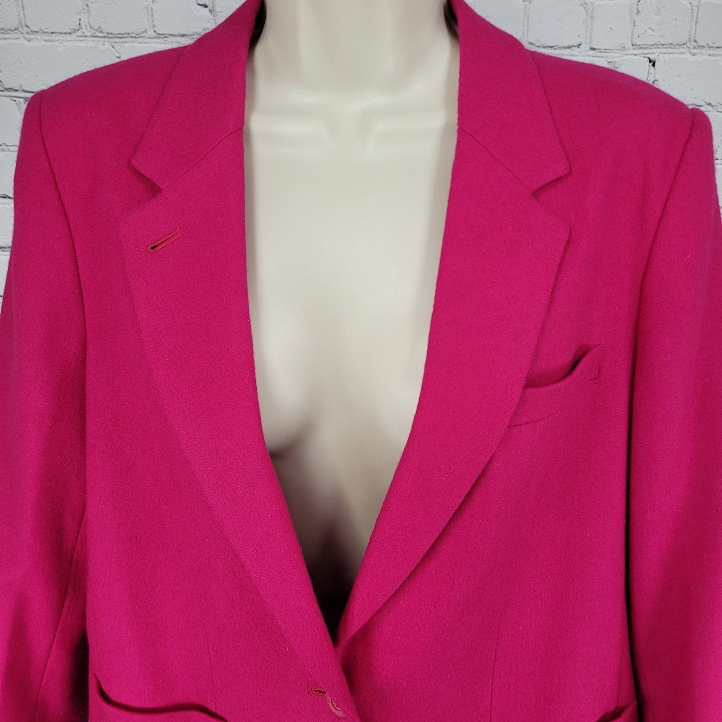 VTG Epitome Fuchsia Pink Wool Notch 2 Button Blazer Jacket Japan Made Size 12