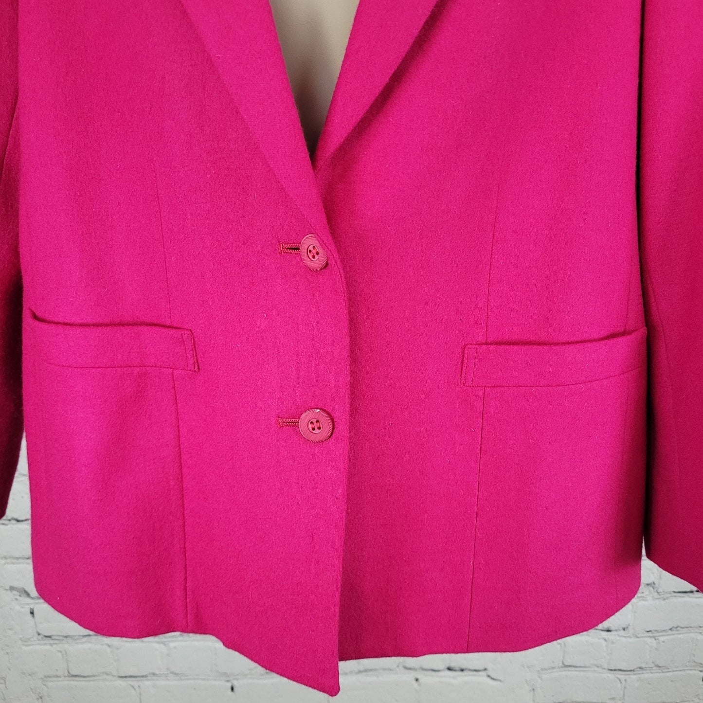VTG Epitome Fuchsia Pink Wool Notch 2 Button Blazer Jacket Japan Made Size 12