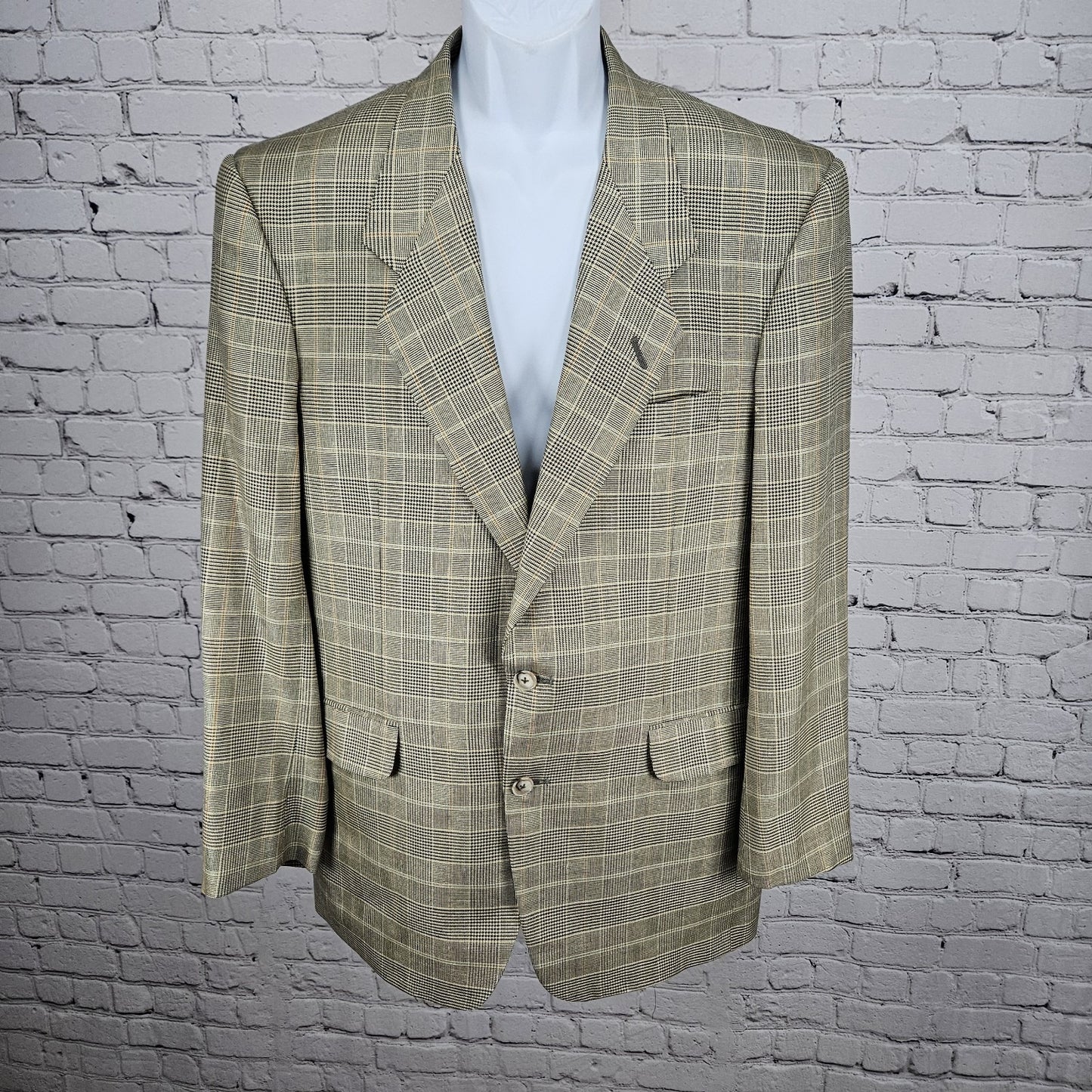 VTG Filo A Mano Tom James Tan Glen Check 2 Button Notch Blazer Sport Coat 42R