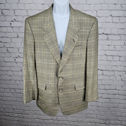 VTG Filo A Mano Tom James Tan Glen Check 2 Button Notch Blazer Sport Coat 42R