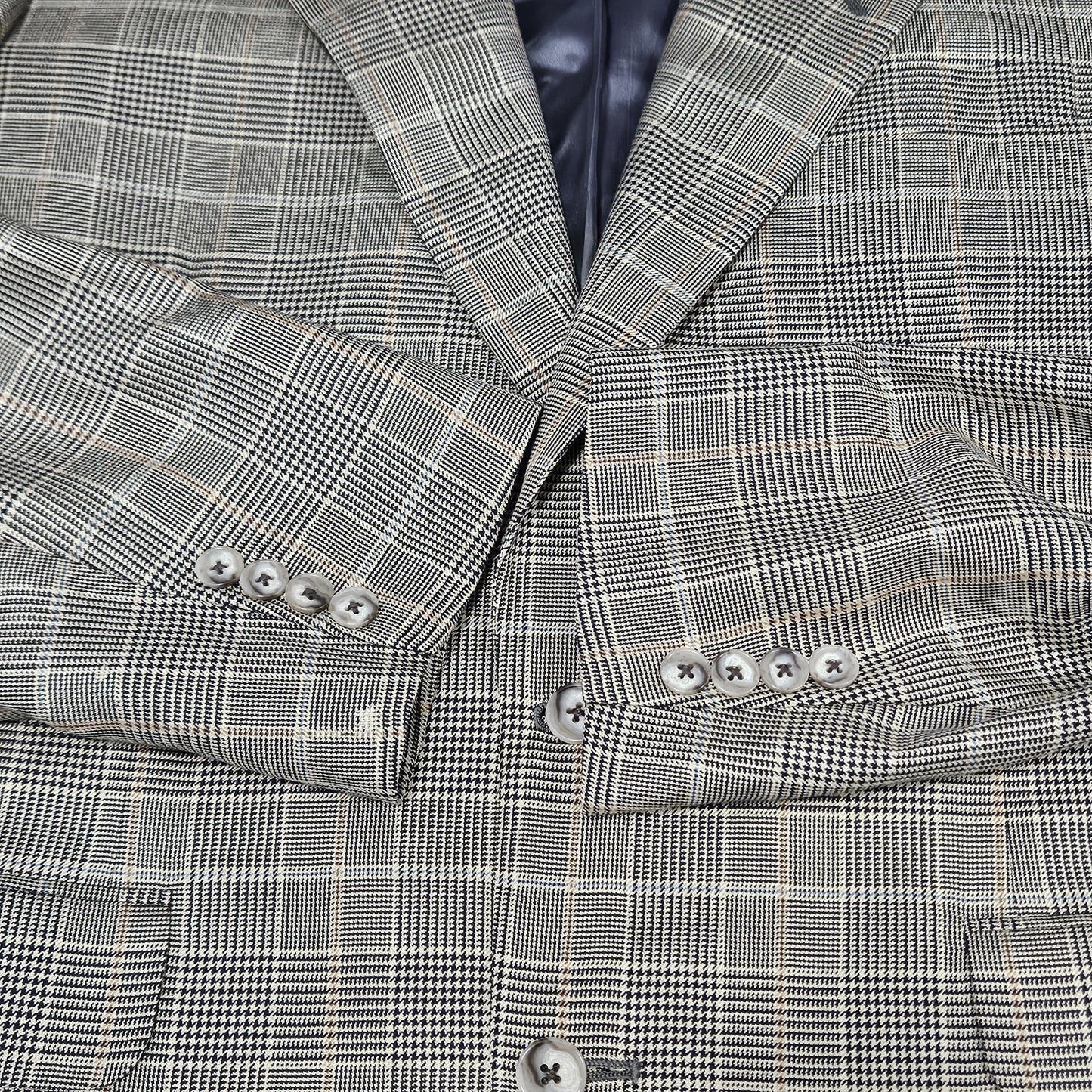 VTG Filo A Mano Tom James Tan Glen Check 2 Button Notch Blazer Sport Coat 42R