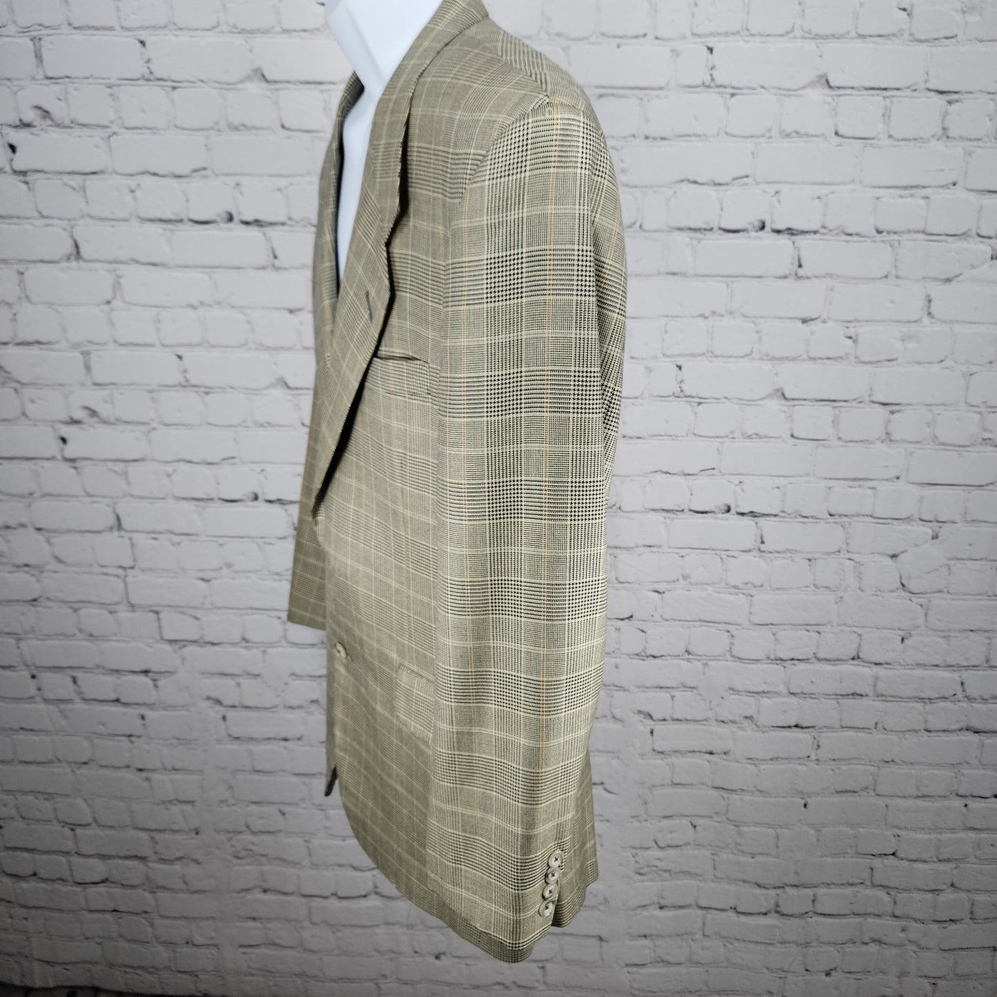 VTG Filo A Mano Tom James Tan Glen Check 2 Button Notch Blazer Sport Coat 42R
