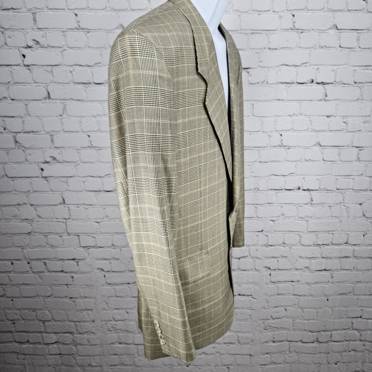 VTG Filo A Mano Tom James Tan Glen Check 2 Button Notch Blazer Sport Coat 42R