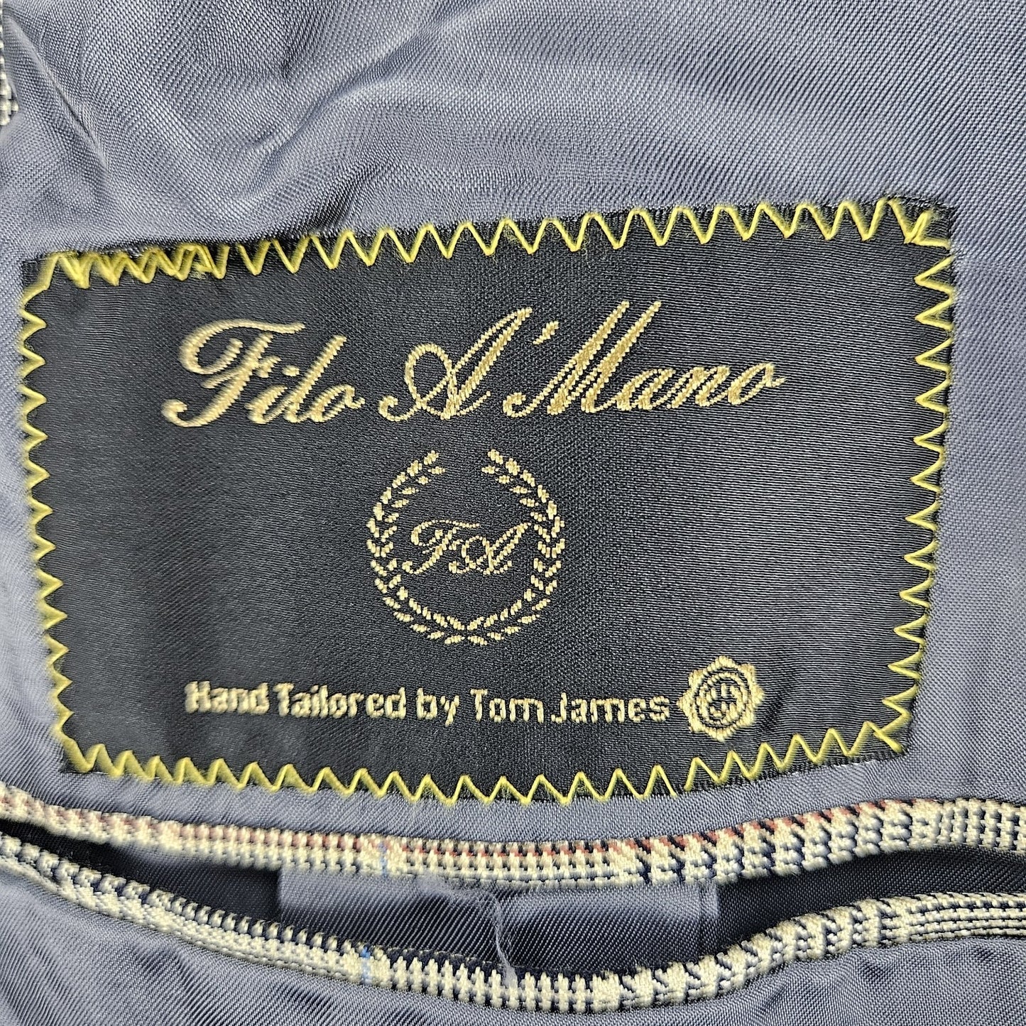 VTG Filo A Mano Tom James Tan Glen Check 2 Button Notch Blazer Sport Coat 42R