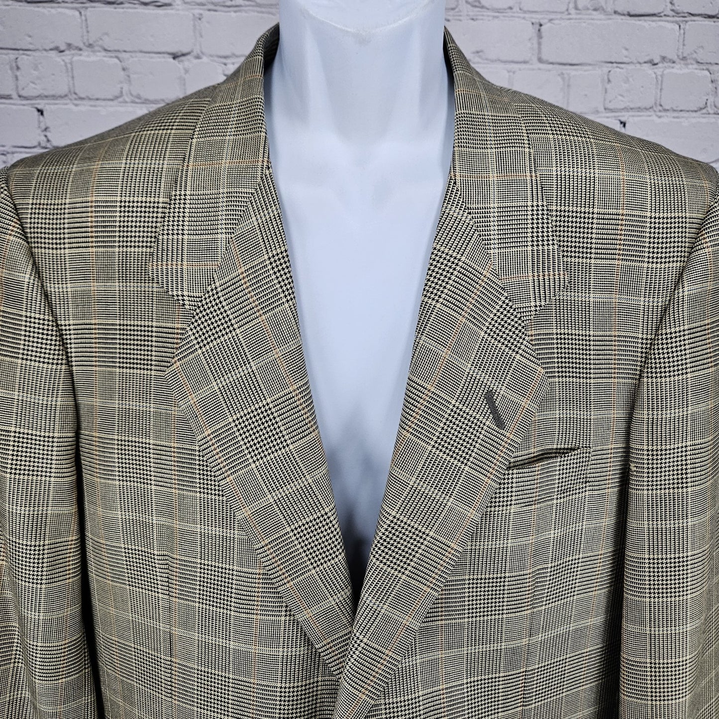 VTG Filo A Mano Tom James Tan Glen Check 2 Button Notch Blazer Sport Coat 42R