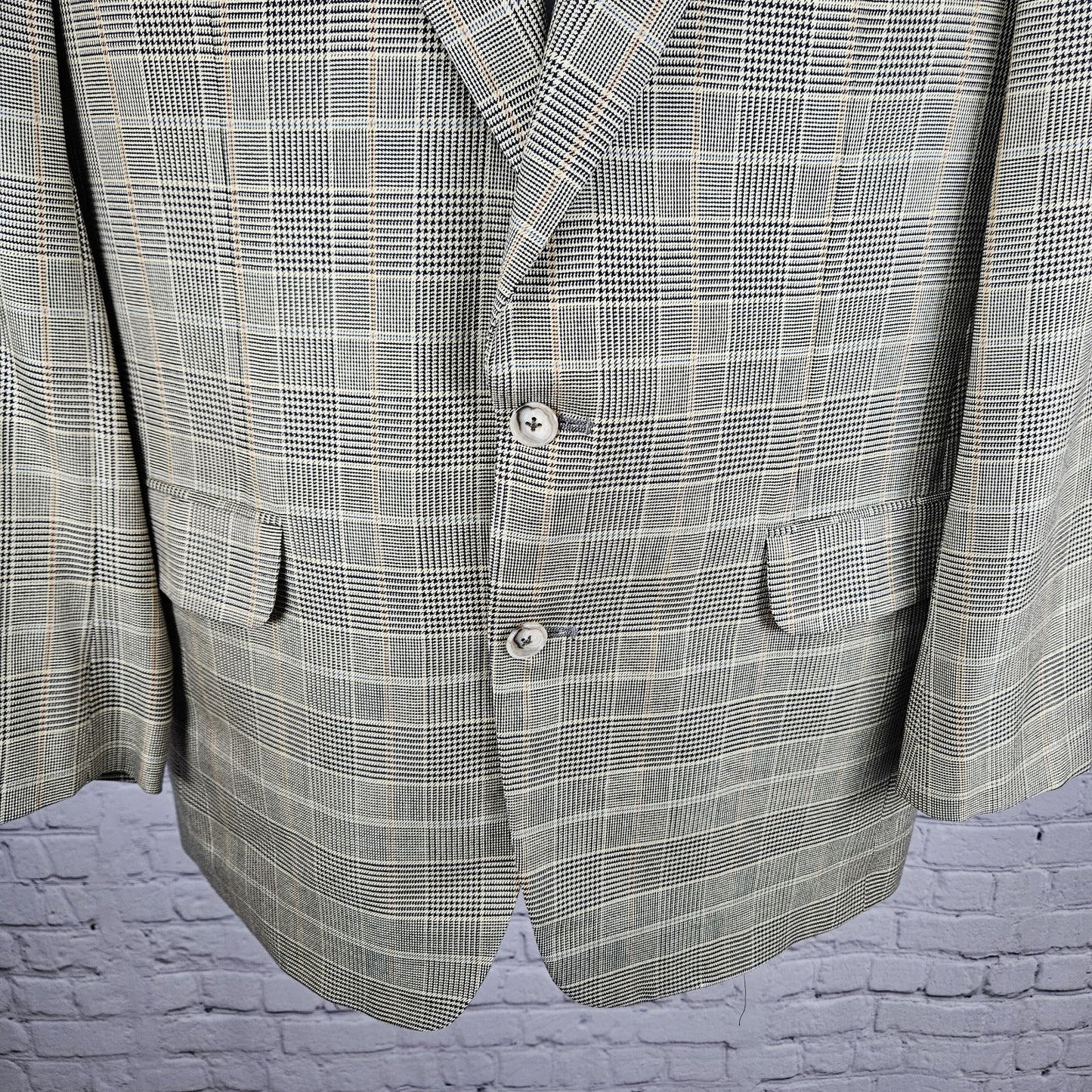 VTG Filo A Mano Tom James Tan Glen Check 2 Button Notch Blazer Sport Coat 42R