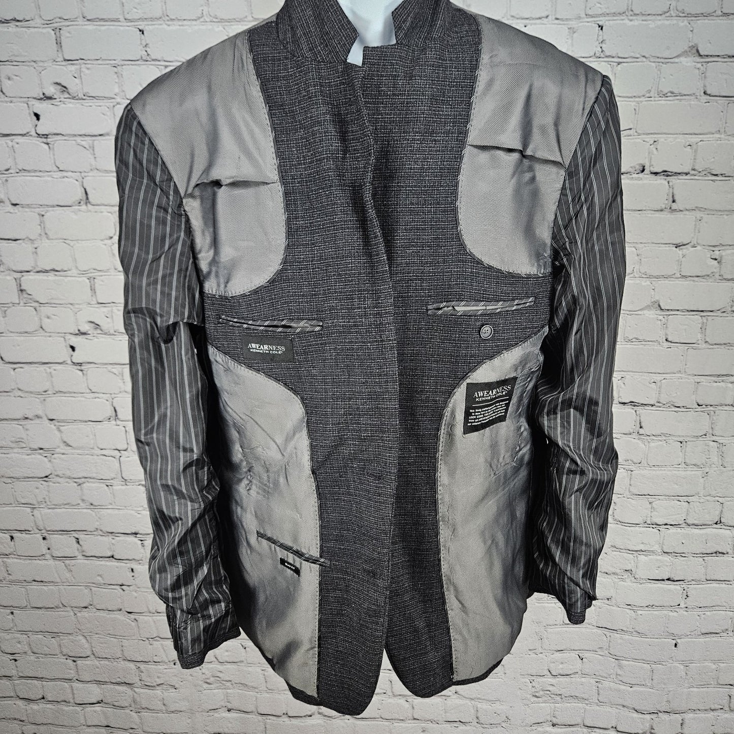 Awearness Kenneth Cole Grey Wool Stretch Slim Fit 2 Button Blazer Sport Coat 44L