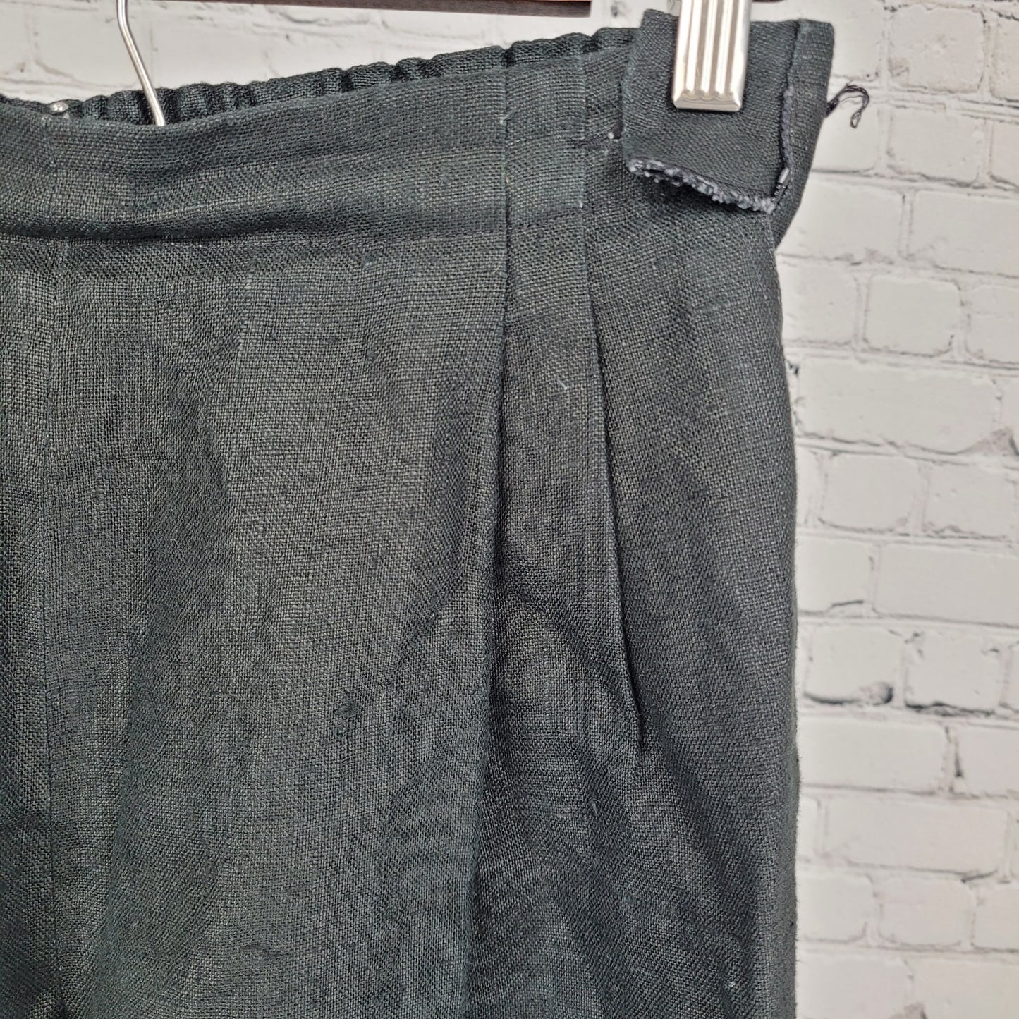VTG Gene Ewing BIS Black 100% Linen Pleated Wide Leg Flowy Pants USA 12 (26x29)
