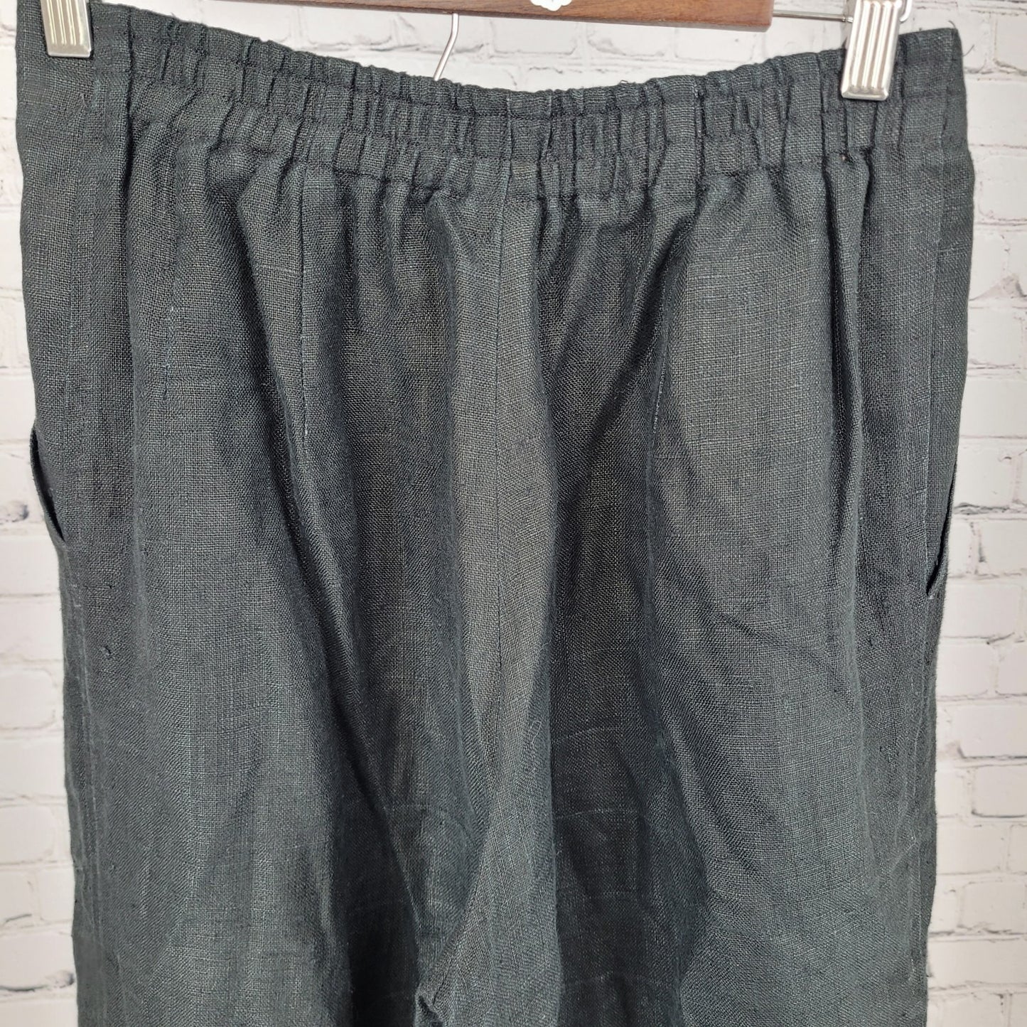 VTG Gene Ewing BIS Black 100% Linen Pleated Wide Leg Flowy Pants USA 12 (26x29)