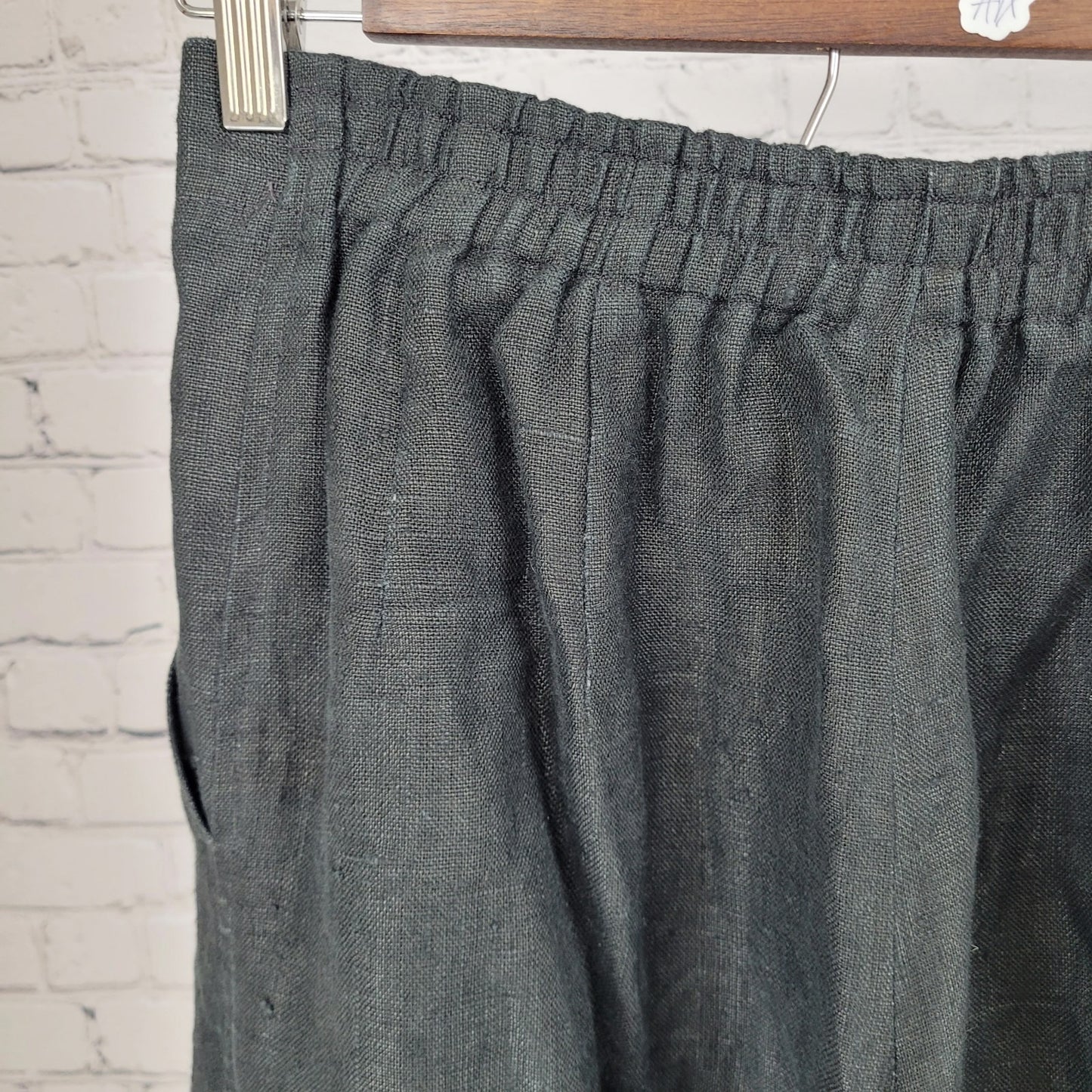 VTG Gene Ewing BIS Black 100% Linen Pleated Wide Leg Flowy Pants USA 12 (26x29)
