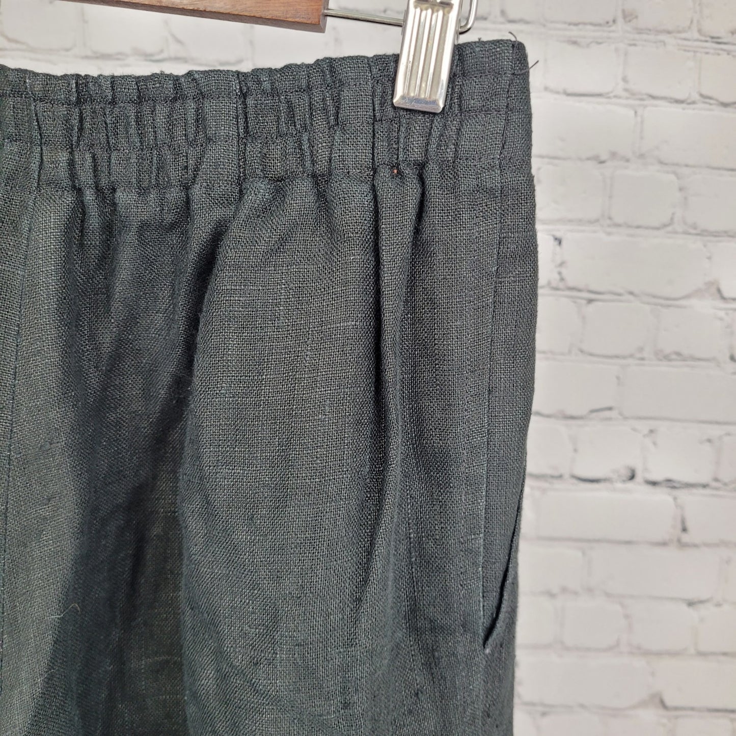 VTG Gene Ewing BIS Black 100% Linen Pleated Wide Leg Flowy Pants USA 12 (26x29)