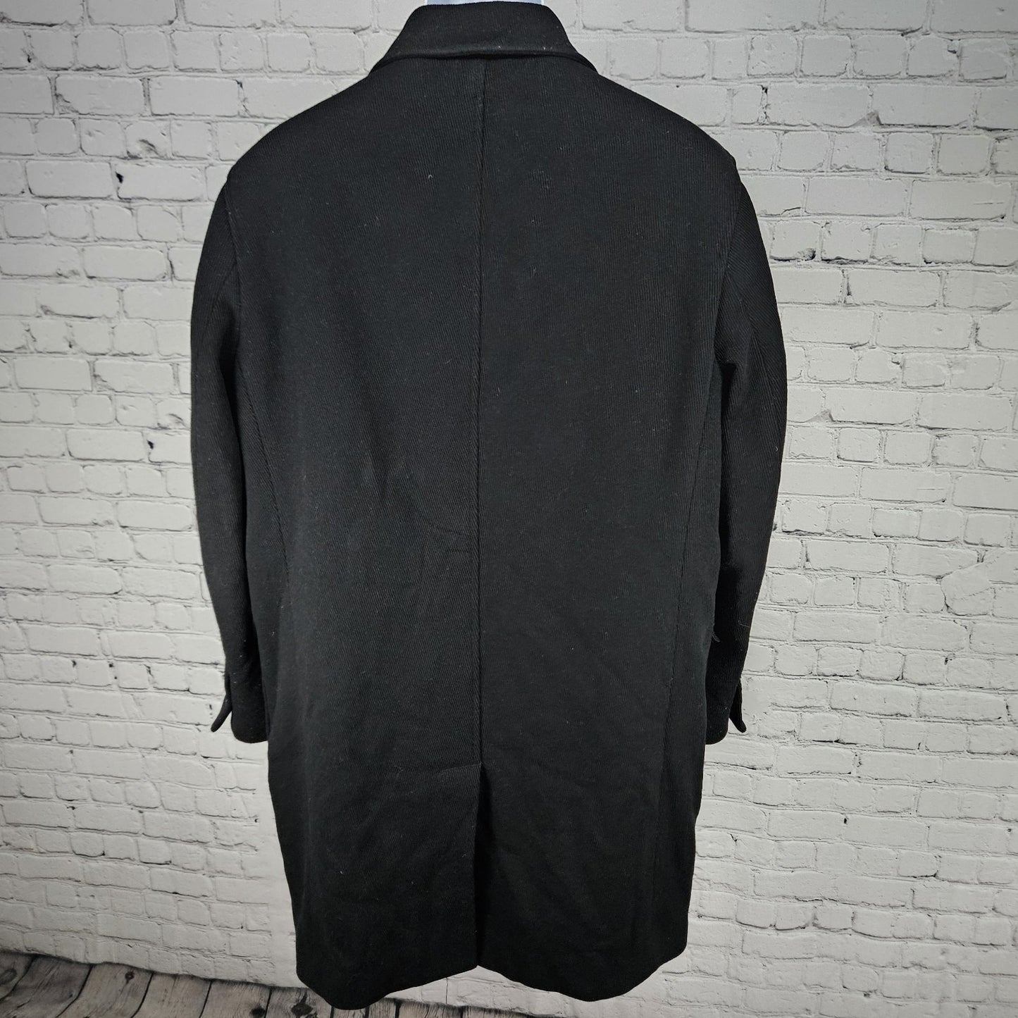 Cole Haan Black Virgin Wool Blend Corduroy Button Pocket Notch Lined Over Coat L