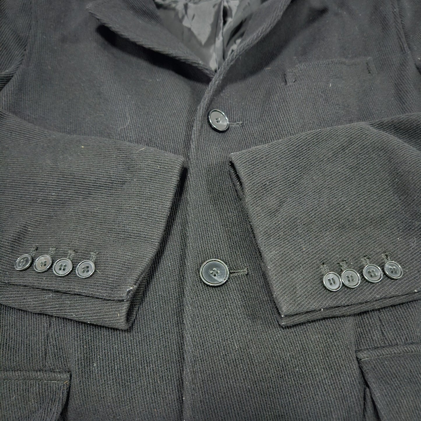 Cole Haan Black Virgin Wool Blend Corduroy Button Pocket Notch Lined Over Coat L