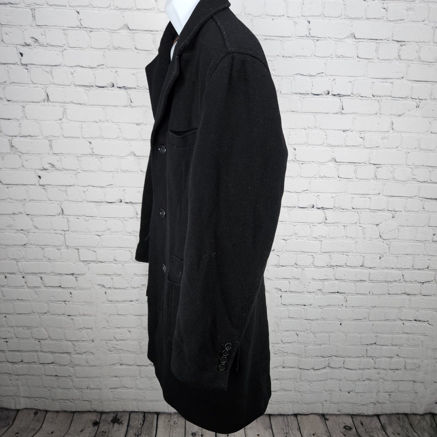 Cole Haan Black Virgin Wool Blend Corduroy Button Pocket Notch Lined Over Coat L