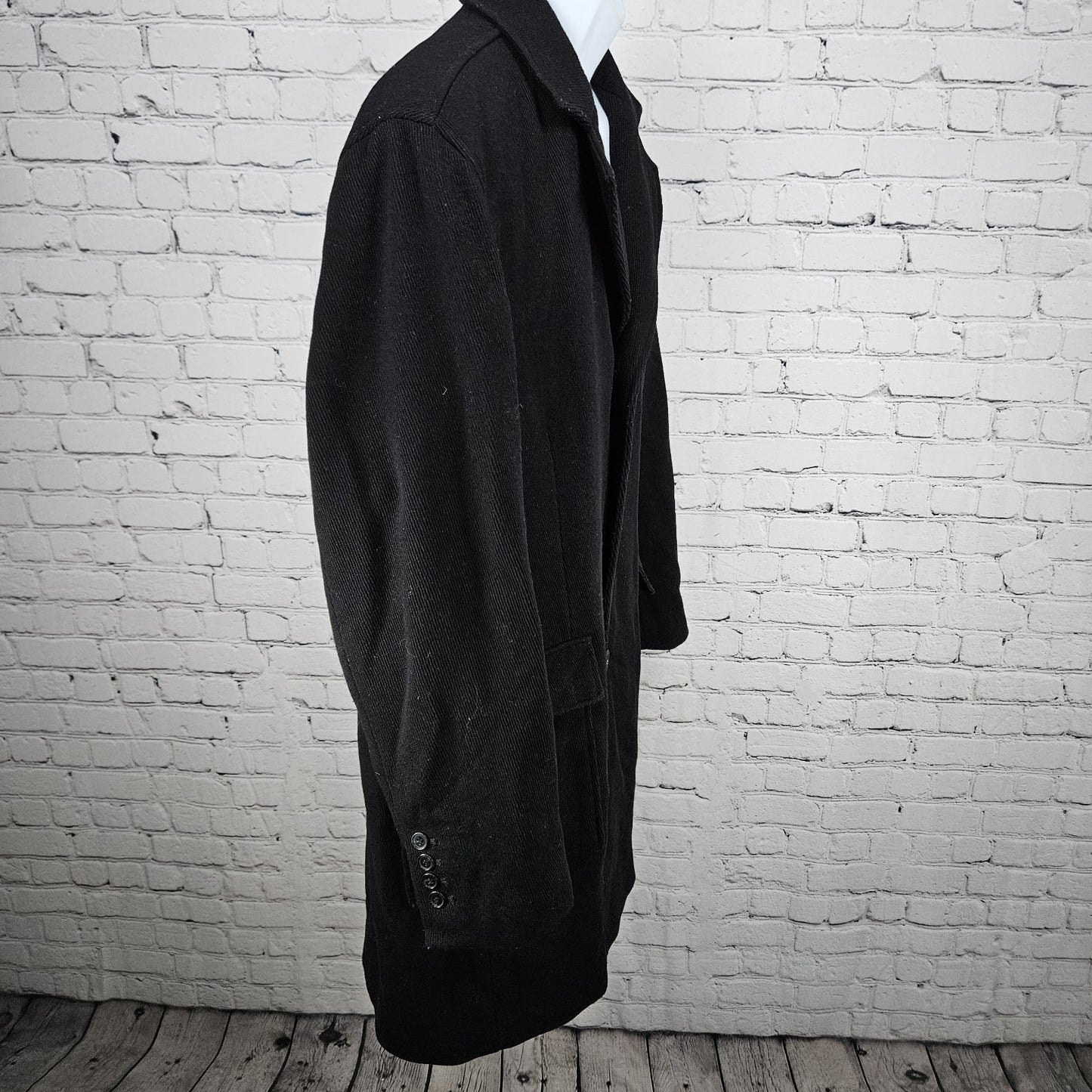 Cole Haan Black Virgin Wool Blend Corduroy Button Pocket Notch Lined Over Coat L