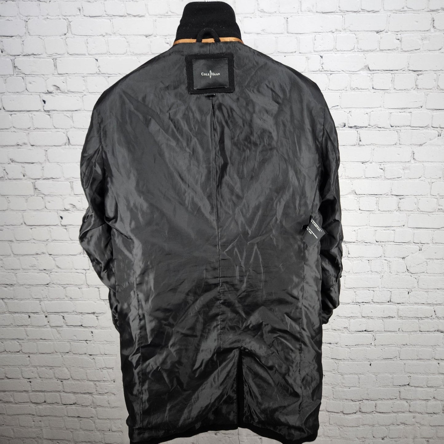 Cole Haan Black Virgin Wool Blend Corduroy Button Pocket Notch Lined Over Coat L
